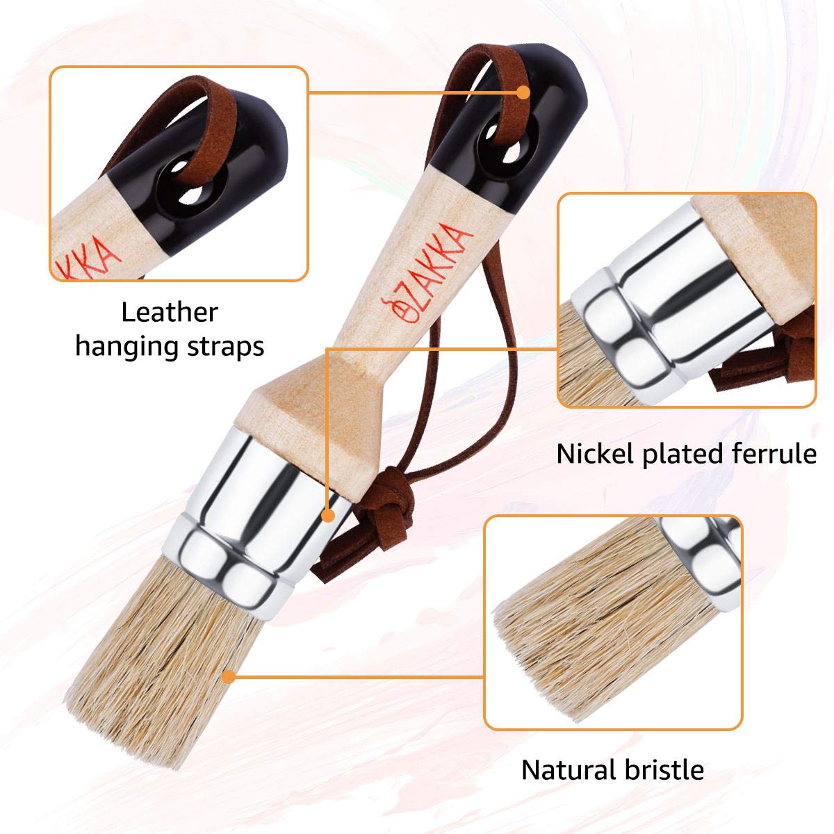 eZAKKA Natural Bristles Wax & Chalk Paint Brush 4-Pack, 1.2‘’, 3.9'' Round & Flat Chip Paint Brushes Set for Furniture Walls Ceilings, 3-Small & 1-Large Paintbrushes for Stain Milk Paint