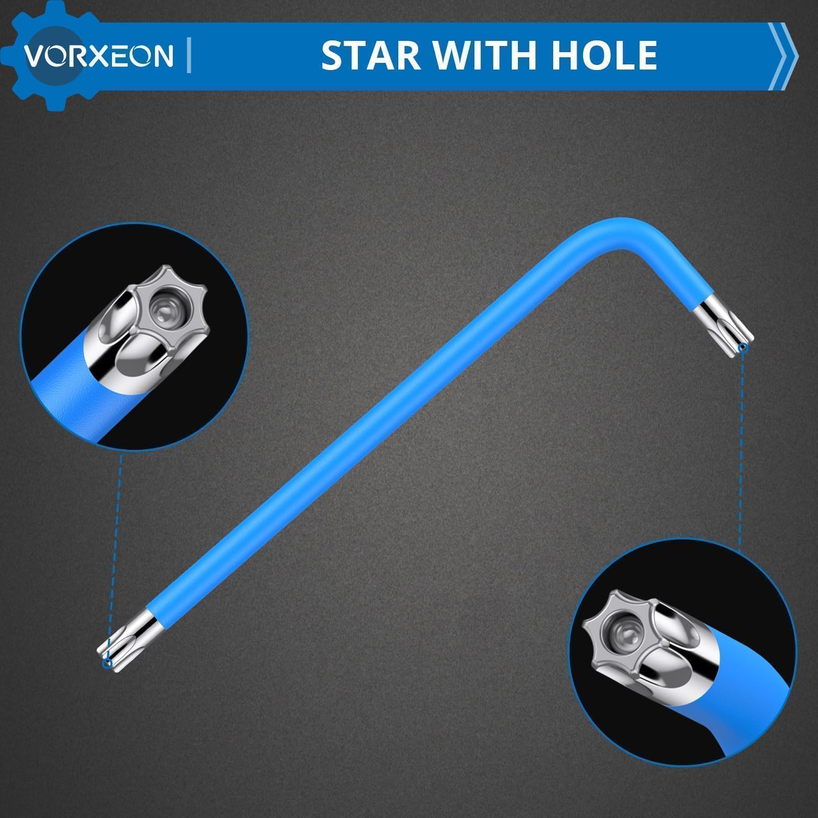 VORXEON Star Torx Wrench Key Set T10-T50 Torx Wrench, Metric Long Arm Star Key Set L-Key with Visible Coding for Bike Motorcycle Repair Furniture Assembly Household DIY, 9-Piece Set