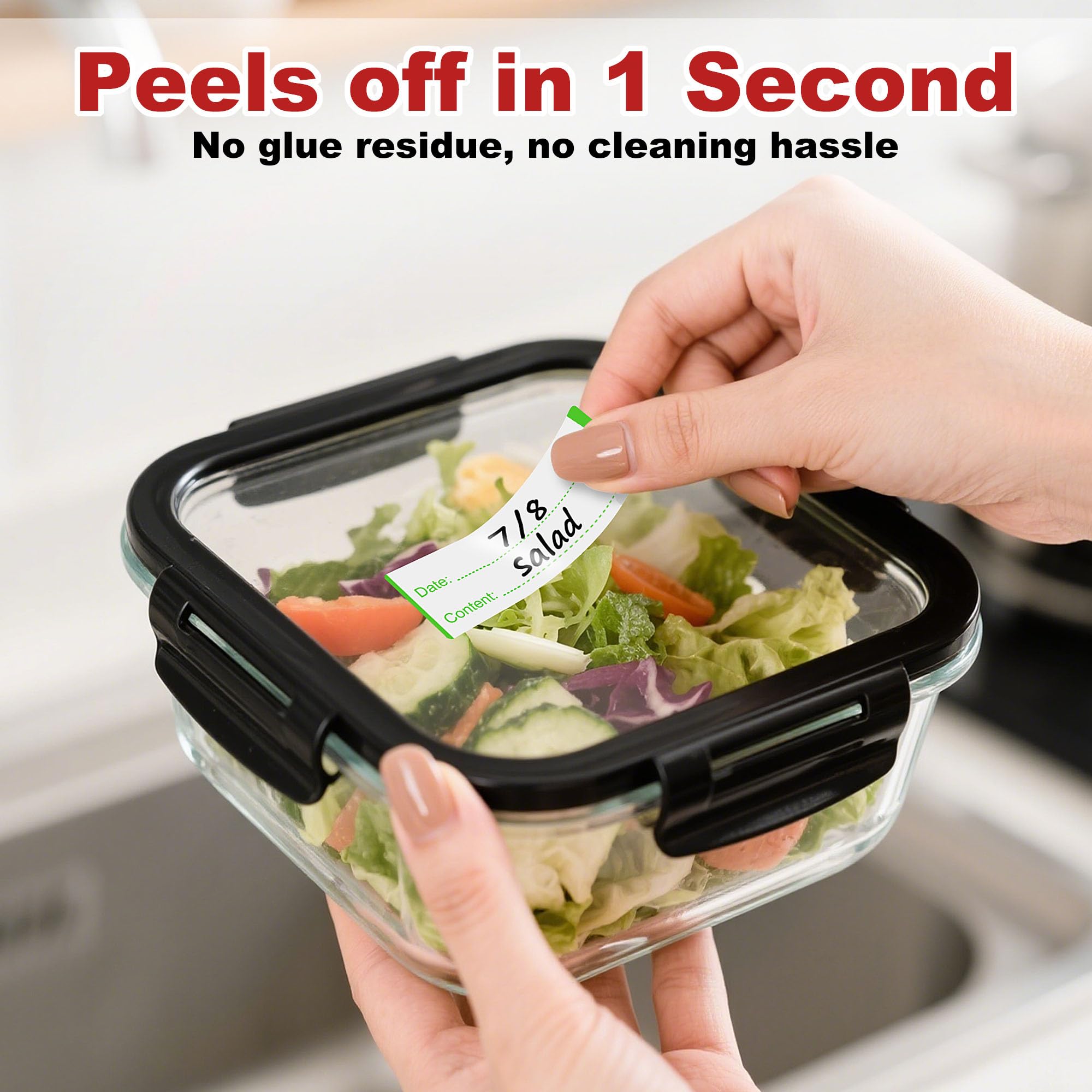 NATURALABEL 900 PCS Removable Freezer Labels with Dispenser - 1" x 3" Food Labels for Meal Prep Containers, Easy Peel-Off Design, No Residue (300 Labels/Roll, 3 Colors)