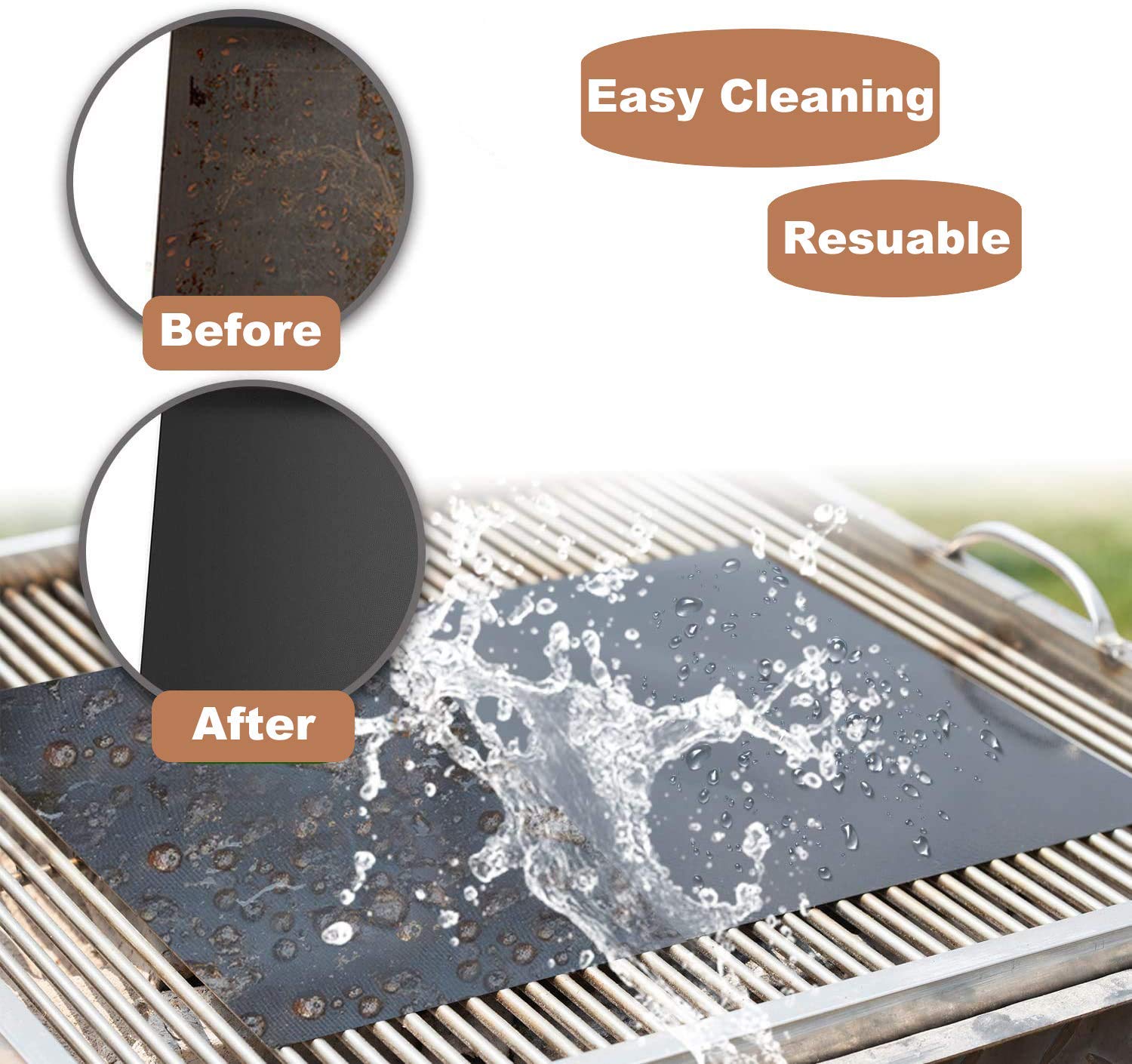 BBQ Grill Mat, Non-Stick Reusable Heat Resistant Baking Mat Pads, Durable Easy-to-Clean Sheets, PFOA-Free, Perfect for Grilling Meat, Veggies, Seafood on Gas, Charcoal, Oven, Electric Grills - 7 PCS