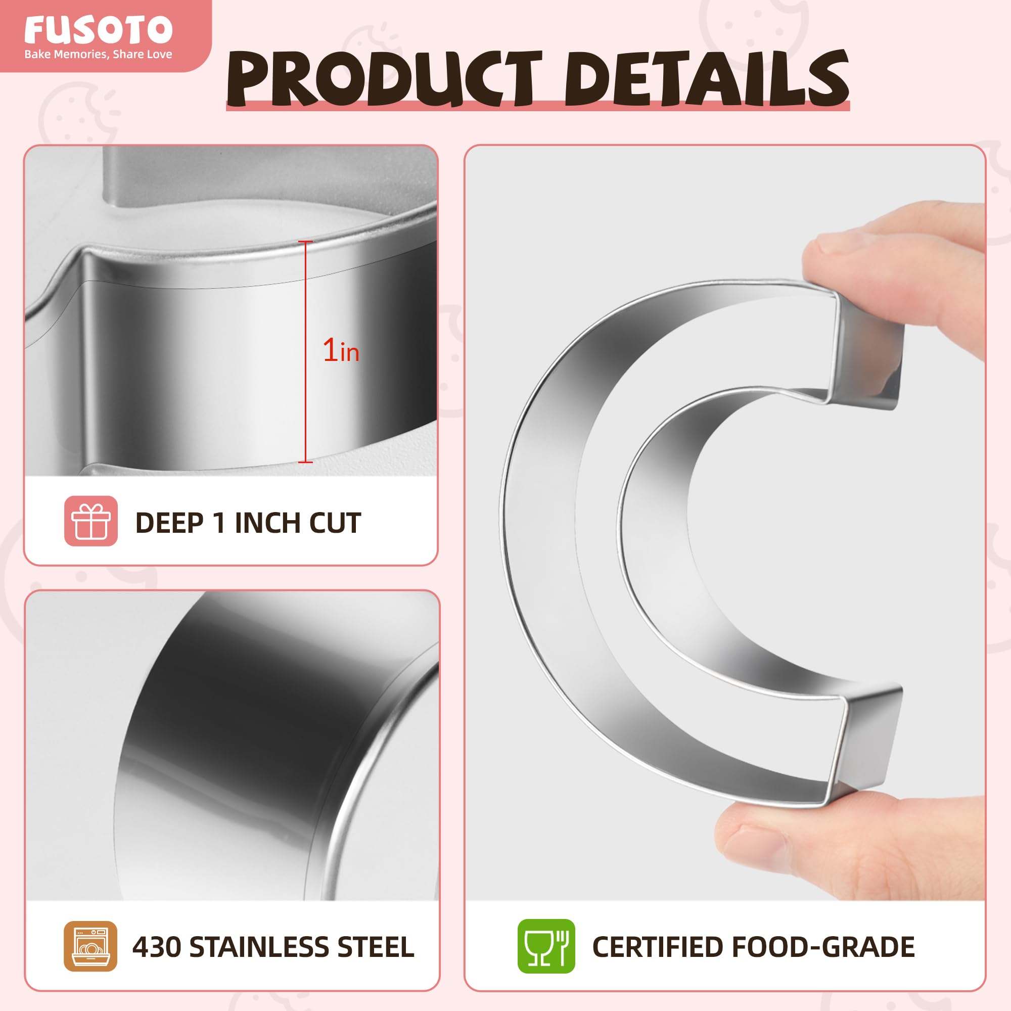 FUSOTO 26PCS Alphabet Letters Cookie Cutters Set, DIY Alphabet Cake&Cookie, Stainless Steel Cookie Cutters for Baking, Letters Shaped Baking Tool for Homemaking Biscuits, Cookie, Dough
