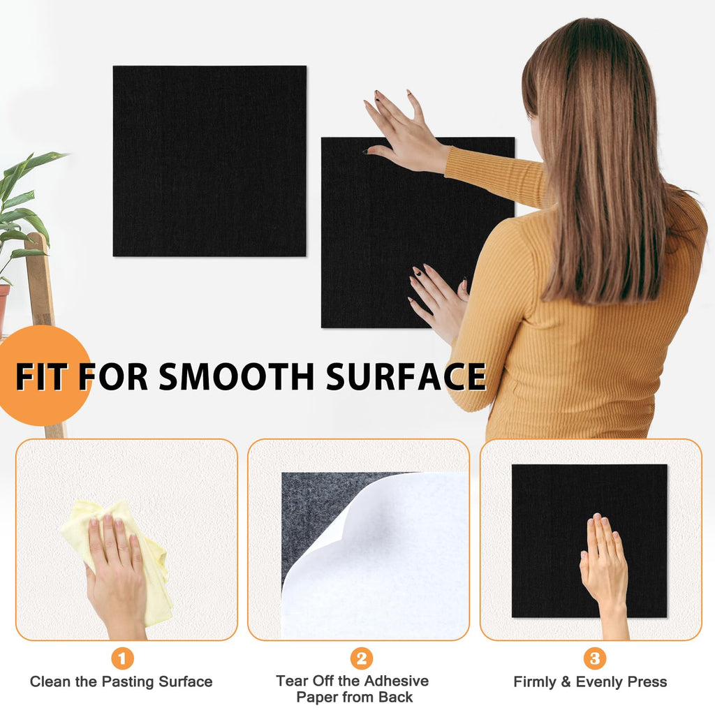 AMUSIGHT Large Cork Board Tiles, 4 Packs 12" x 12" 1/2" Thick Cork Bulletin Board Felt Board Self Adhesive Cork Boards for Walls Home Office Kitchen School, 40 Push pins, Black