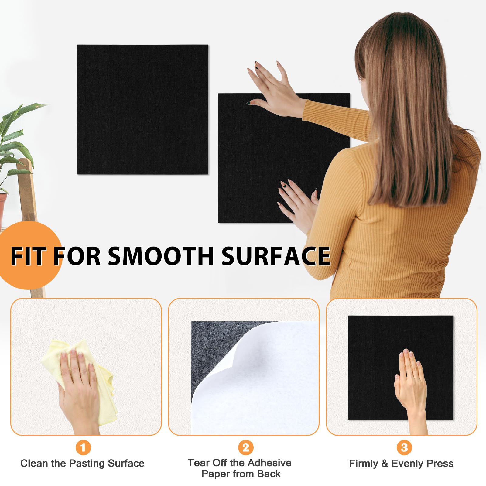 AMUSIGHT Large Cork Board Tiles, 4 Packs 12" x 12" 1/2" Thick Cork Bulletin Board Felt Board Self Adhesive Cork Boards for Walls Home Office Kitchen School, 40 Push pins, Black