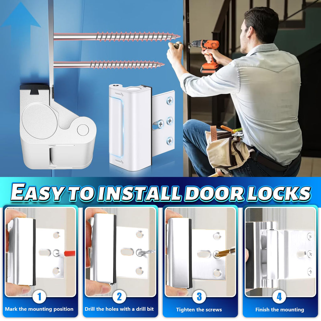 Home Security Door Lock, 2 Pcs Childproof Safety Door Lock, Door Reinforcement Latch for Home Security and Privacy (White)