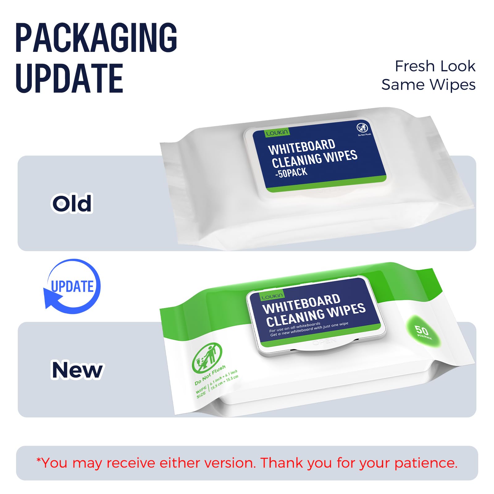 loukin Dry Erase Wipes, Whiteboard Cleaning Non-Toxic Cleaning Wipe for Whiteboard, 3 PCS, 50 Wipes Per Pack