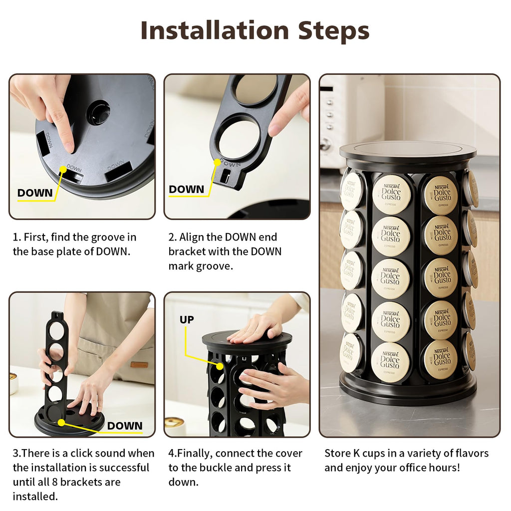 SAVORLIVING Coffee Pod Carousel Compatible with K-Cup Pods, K Cup Holder Holds 40 Coffee Capsule, New Modern Design for Kitchen Office Countertop or Coffees Station Organizer, Detachable (Black)