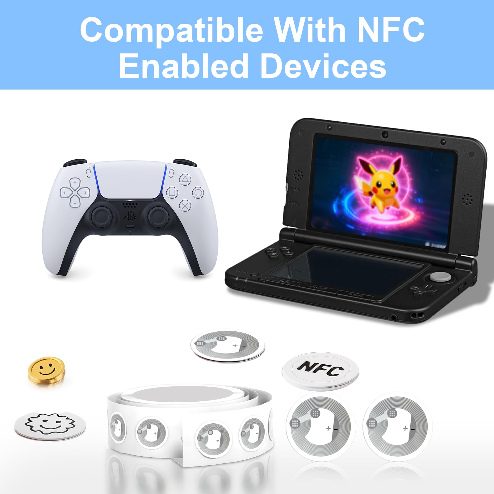 100 Pcs NFC Tags NTAG216 NFC Stickers, Ntag216, with Adhesive Back,888 Bytes Memory, Rewritable & Programmable RFID NFC Stickers Compatible with NFC Enabled Smartphones and Devices