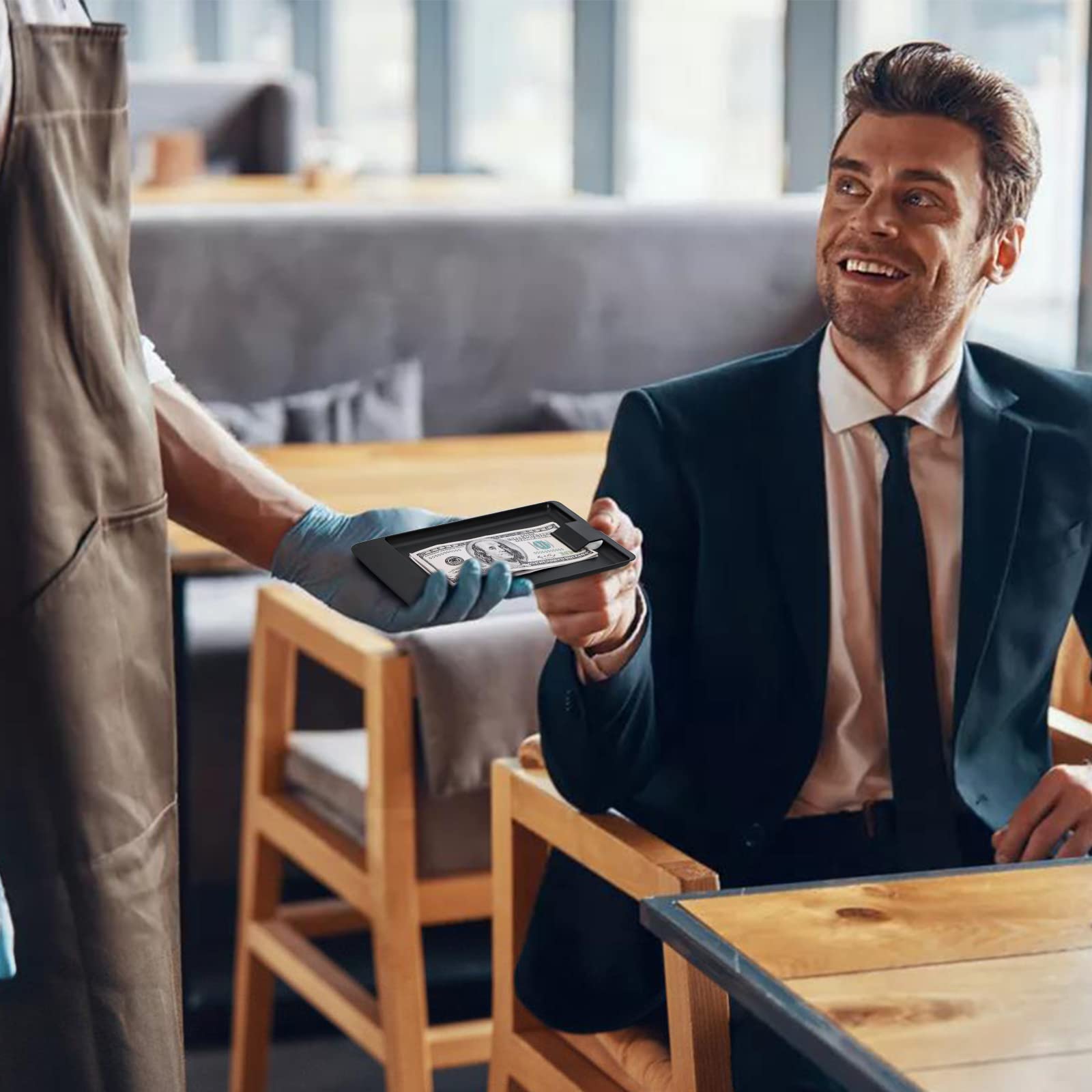 AVLA 20 Pack Restaurant Check Presenters, Guest Check Card Holder, Black Plastic Server Tip Trays for Bars, Hotels, Dining, Catering Business, Cash, Credit Cards, Bills, Waitress Tip Tray