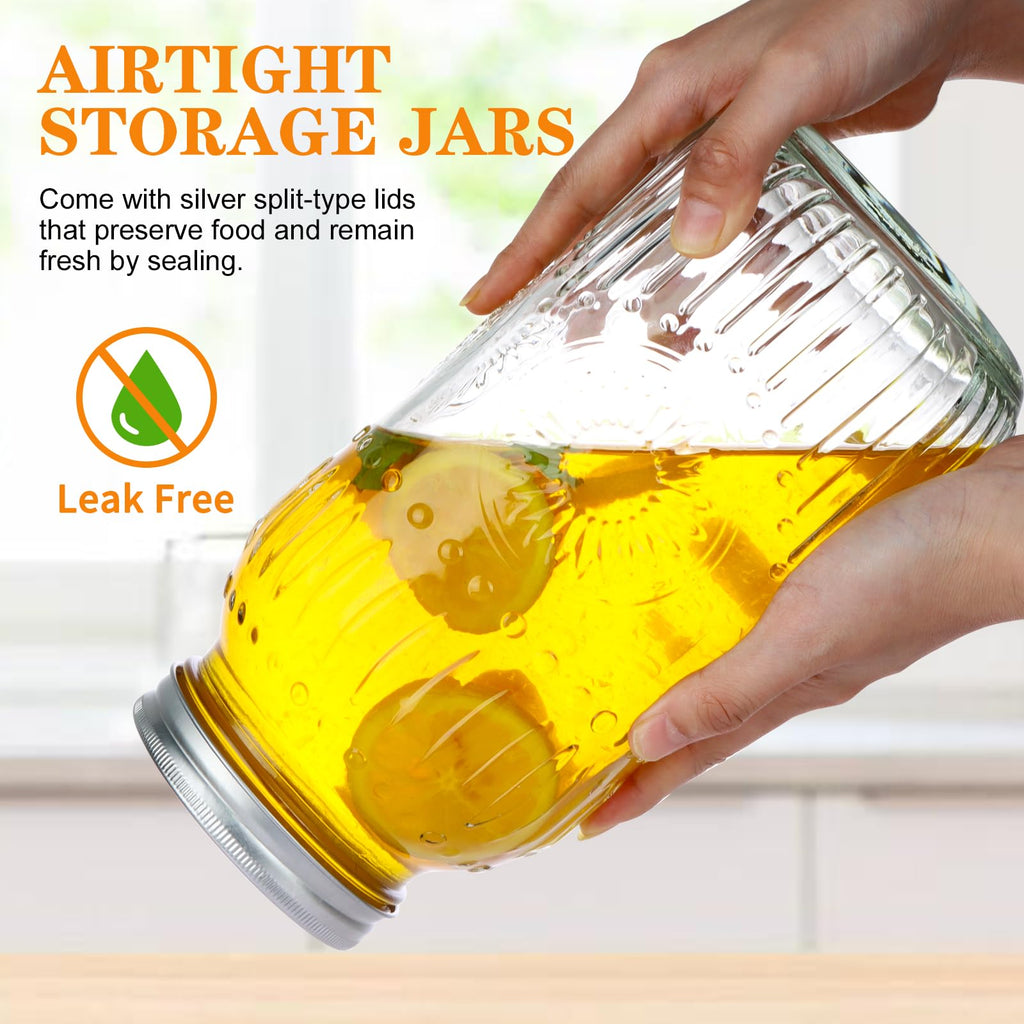 HINGWAH Wide Mouth Mason Jars 64 oz, 3 Pack Large Half Gallon Mason Jars with Airtight Lids and Bands, Clear Glass Canning Jars for Preserving, Pickling, Canning, Meal Prep & DIY Crafts (Sunflower)