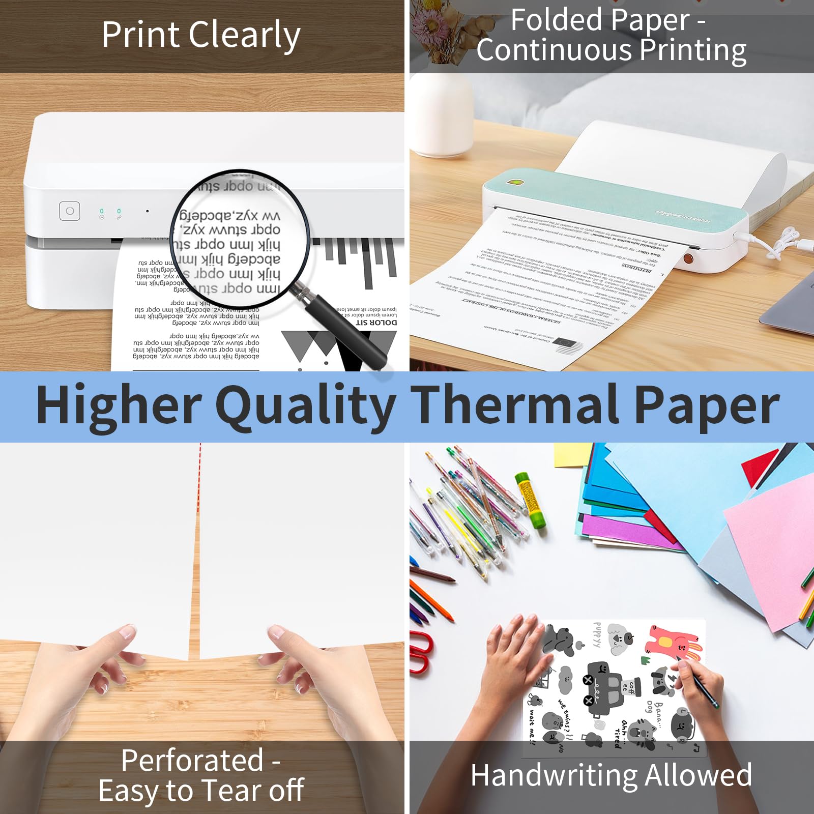FungLam Thermal Printer Paper 8.5 x 11 Inch, 200 Sheets US Letter Size Thermal Paper, Folded, Continuous, Perforated, Compatible with A4 Portable Thermal Printer