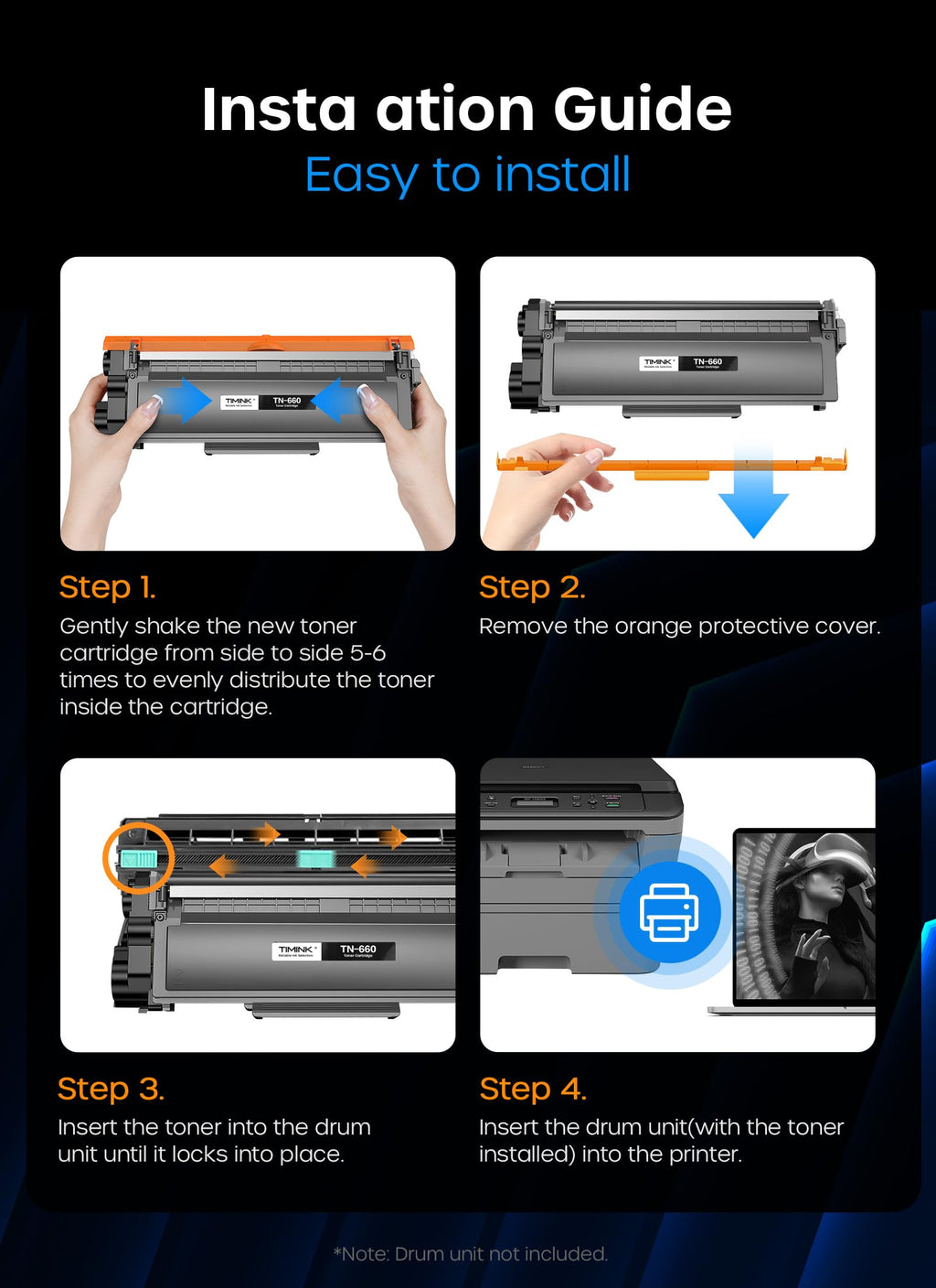 TN660 Compatible Toner Cartridge Replacement for TN660 TN-660 TN 660 TN630 Compatible with HL-L2300D HL-L2380DW HL-L2320D DCP-L2540DW MFC-L2700DW MFC-L2685DW Printer 4 Black Toner