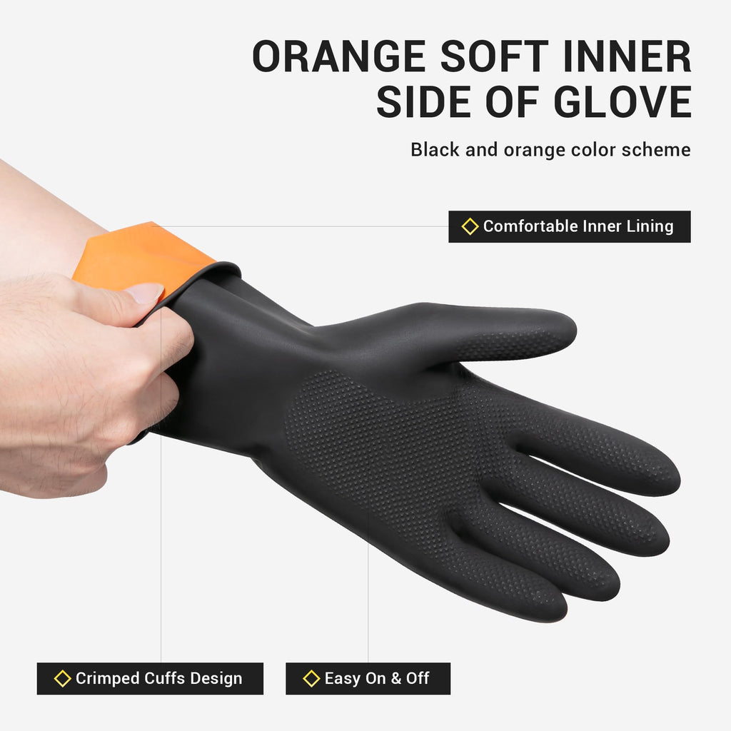 ThxToms 3 Pairs Dishwashing Gloves, Reusable Latex Cleaning Gloves for Housework Kitchen Bathroom, Durable Flexible & Anti-slip, Smooth Comfortable Lining, Extra Large, Black