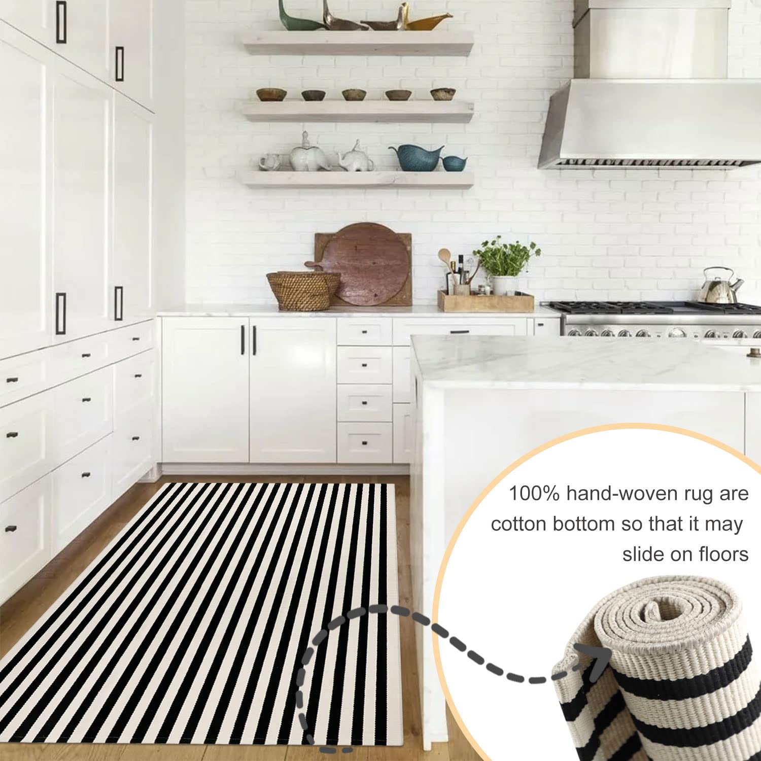 famibay Black and Beige Front Door Mat Outdoor Cotton Handwoven Indoor Outdoor Rug 3x5 Area Rug Washable Farmhouse Striped Welcome Mat Outdoor Courtyard Living Room Front Porch Decor