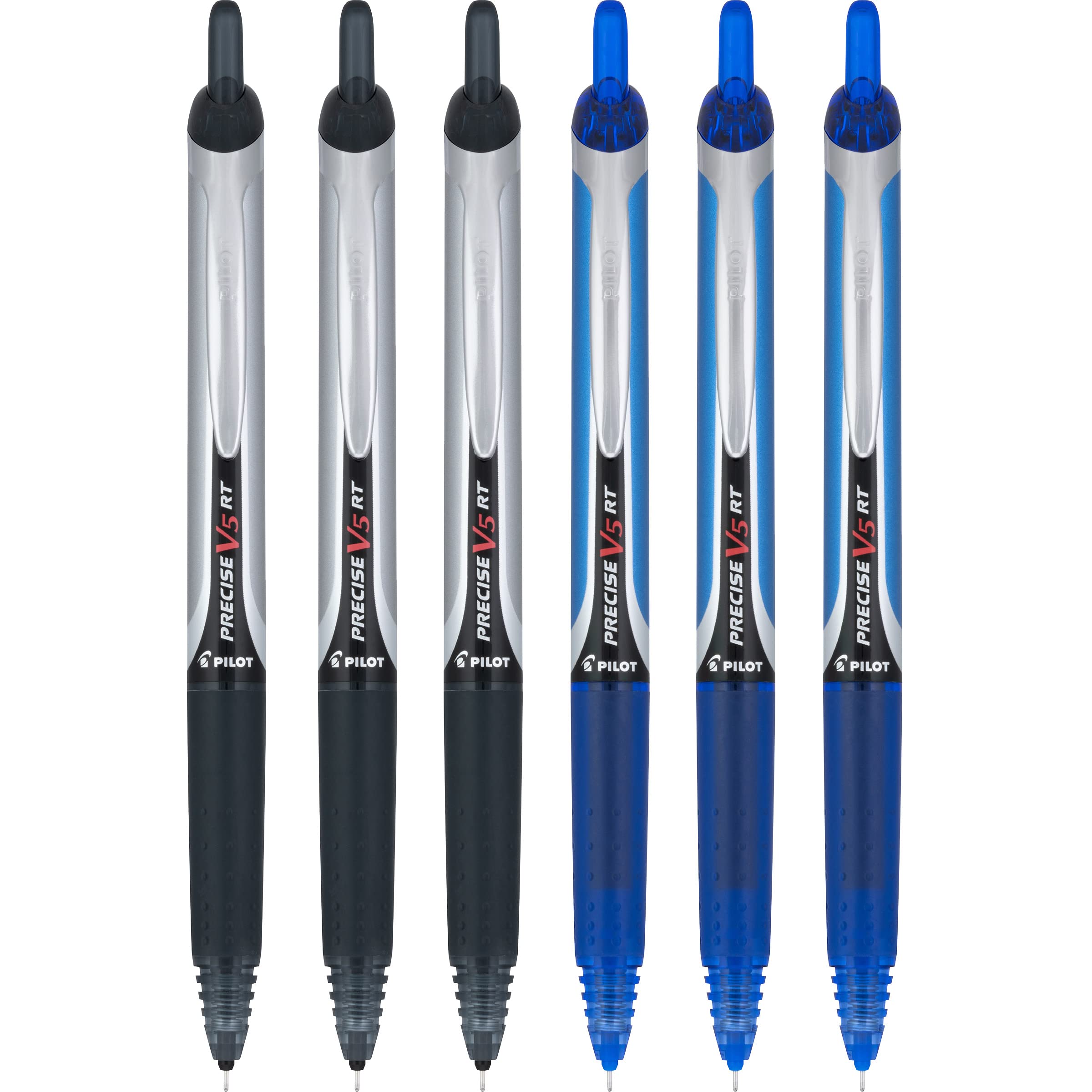 Pilot Precise V5 RT Retractable Rolling Ball Pens, Extra Fine Point, 3 Black& 3 Blue, (6 Pens)