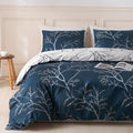 Duvet Cover Queen, Tree Branches Pattern Bed Sets, Ultra Soft Microfiber Bed Set, 3 Piece Breathable Queen Duvet Cover Set with Zipper Closure, Corner Ties, (90x90 Inch, Blue)