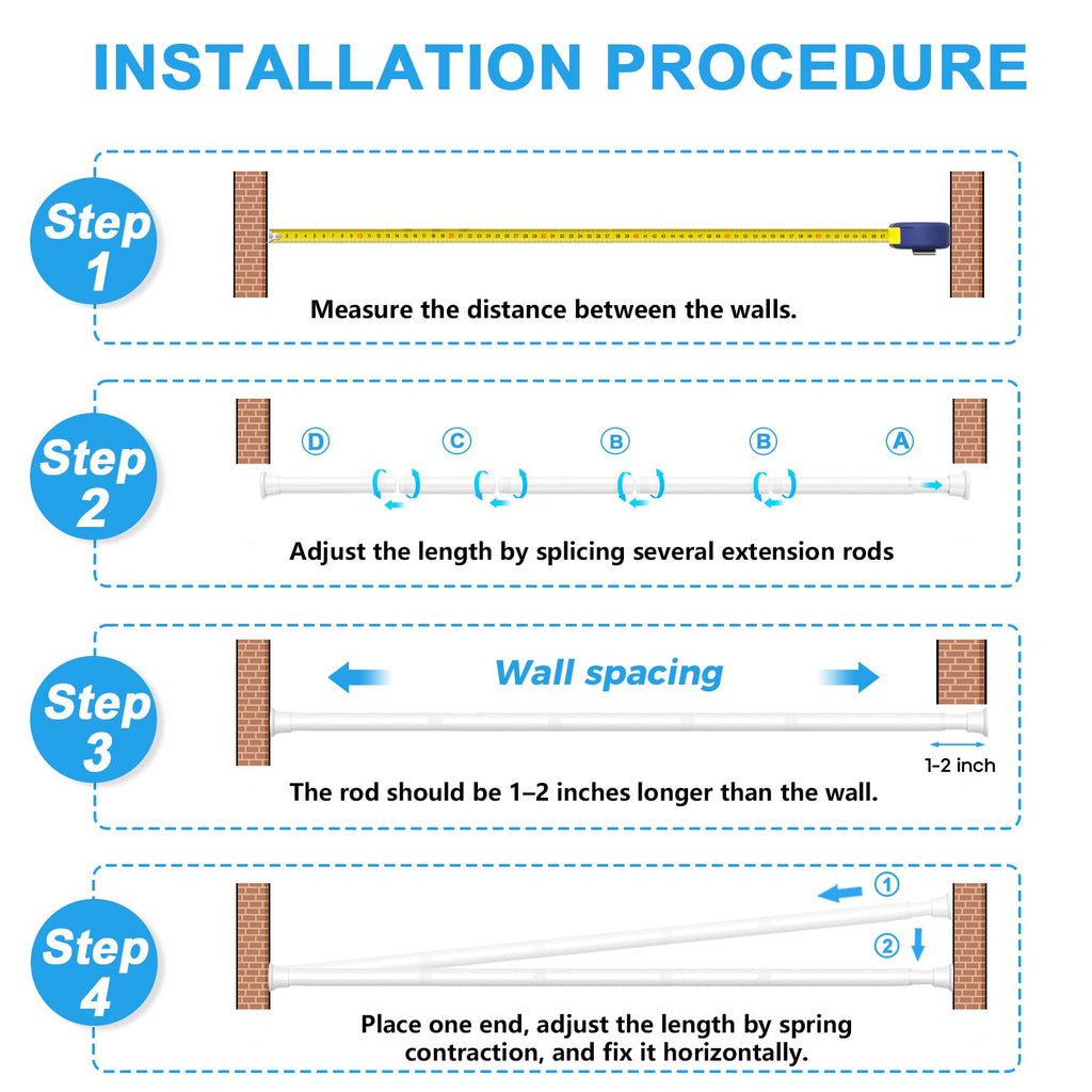 ZipGlo Tension Curtain Rod for Windows 31 to 62 inch, White Spring Curtain Rod No Drill Spring Loaded Curtain Rod Tension Rod Expandable Spring Tension rods for Windows, Door, Closet, Doorway