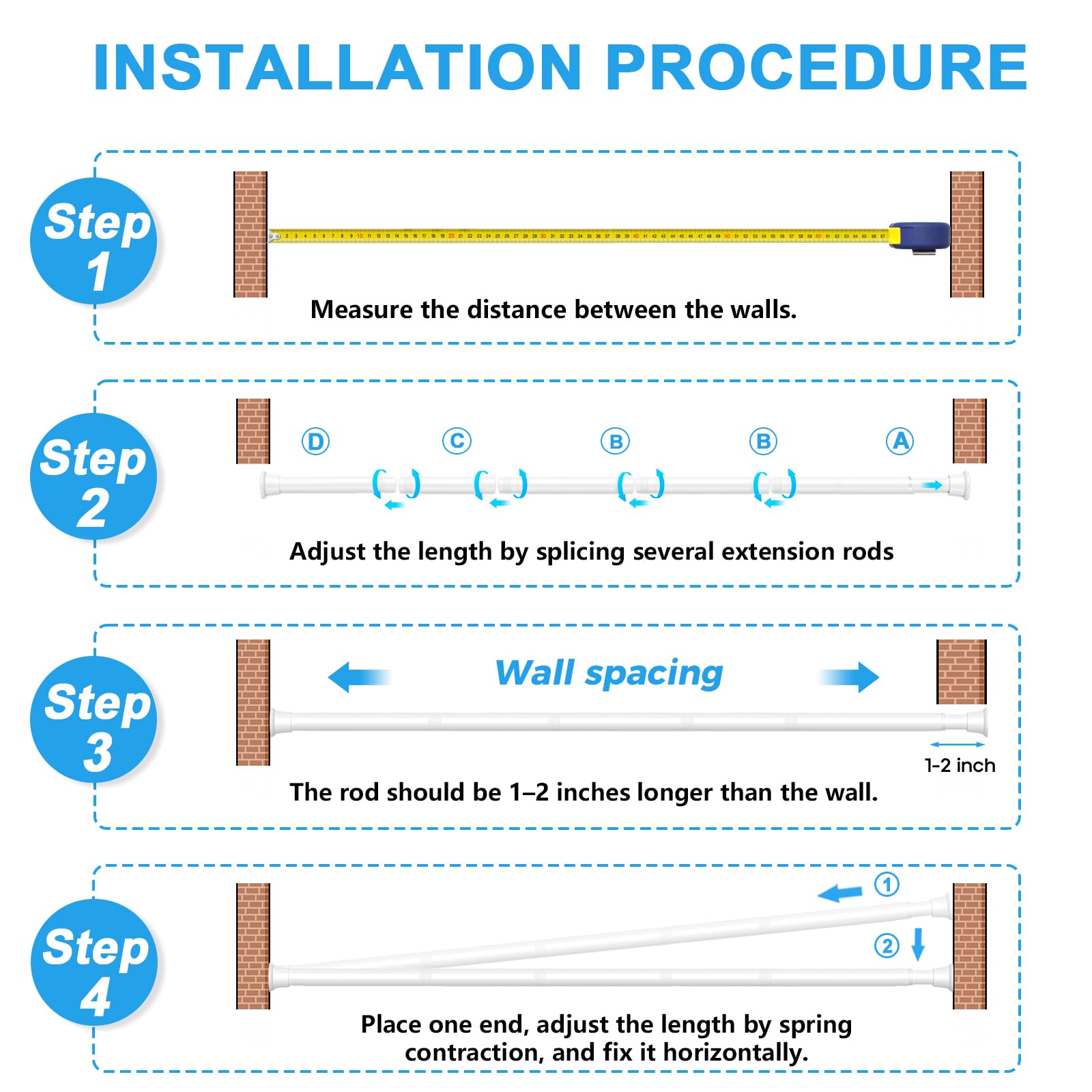 ZipGlo Tension Curtain Rod for Windows 31 to 62 inch, White Spring Curtain Rod No Drill Spring Loaded Curtain Rod Tension Rod Expandable Spring Tension rods for Windows, Door, Closet, Doorway