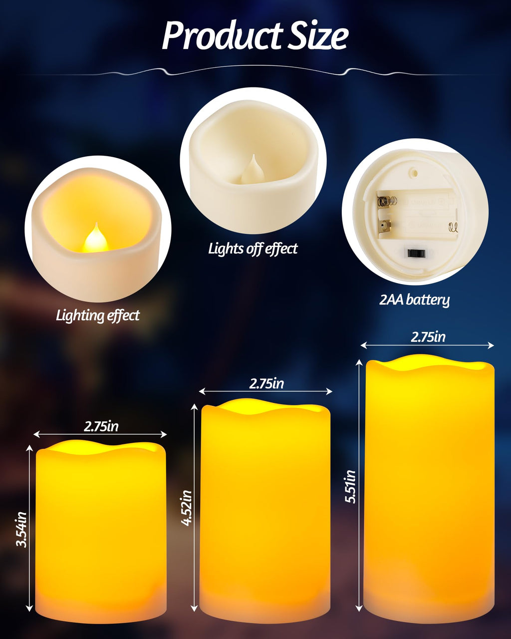 Flameless Candles Battery Operated Candles LED Outdoor Waterproof Candles Plastic Fake Candles with Remote Timers Set of 3(Ivory)