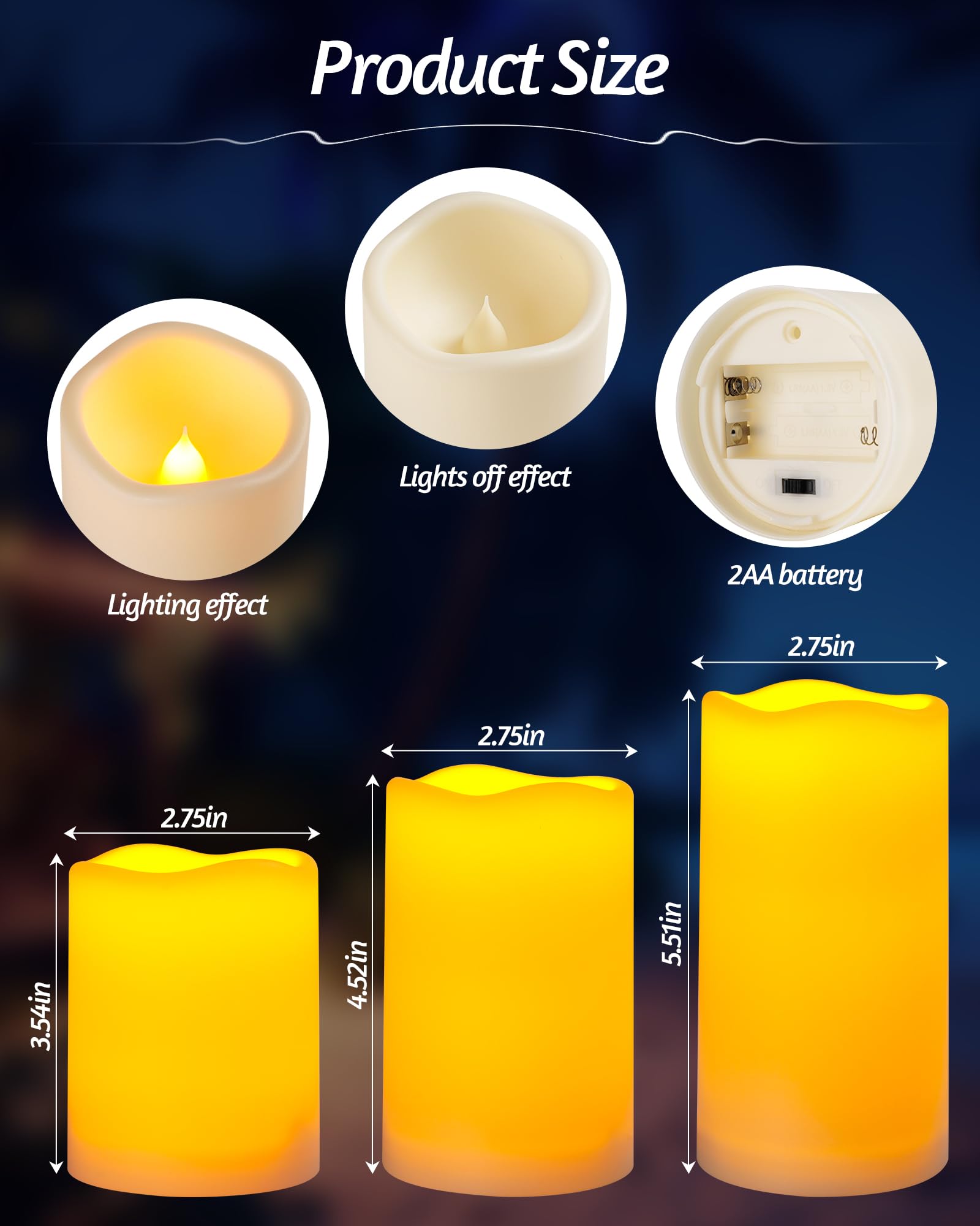 Flameless Candles Battery Operated Candles LED Outdoor Waterproof Candles Plastic Fake Candles with Remote Timers Set of 3(Ivory)