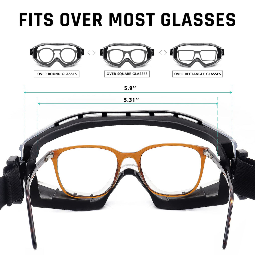 UKNOW Safety Goggles Over Glasses - Anti-Fog Clear Lens - ANSI Z87.1 Certified Eye Protection for Lab Work, Industrial Use