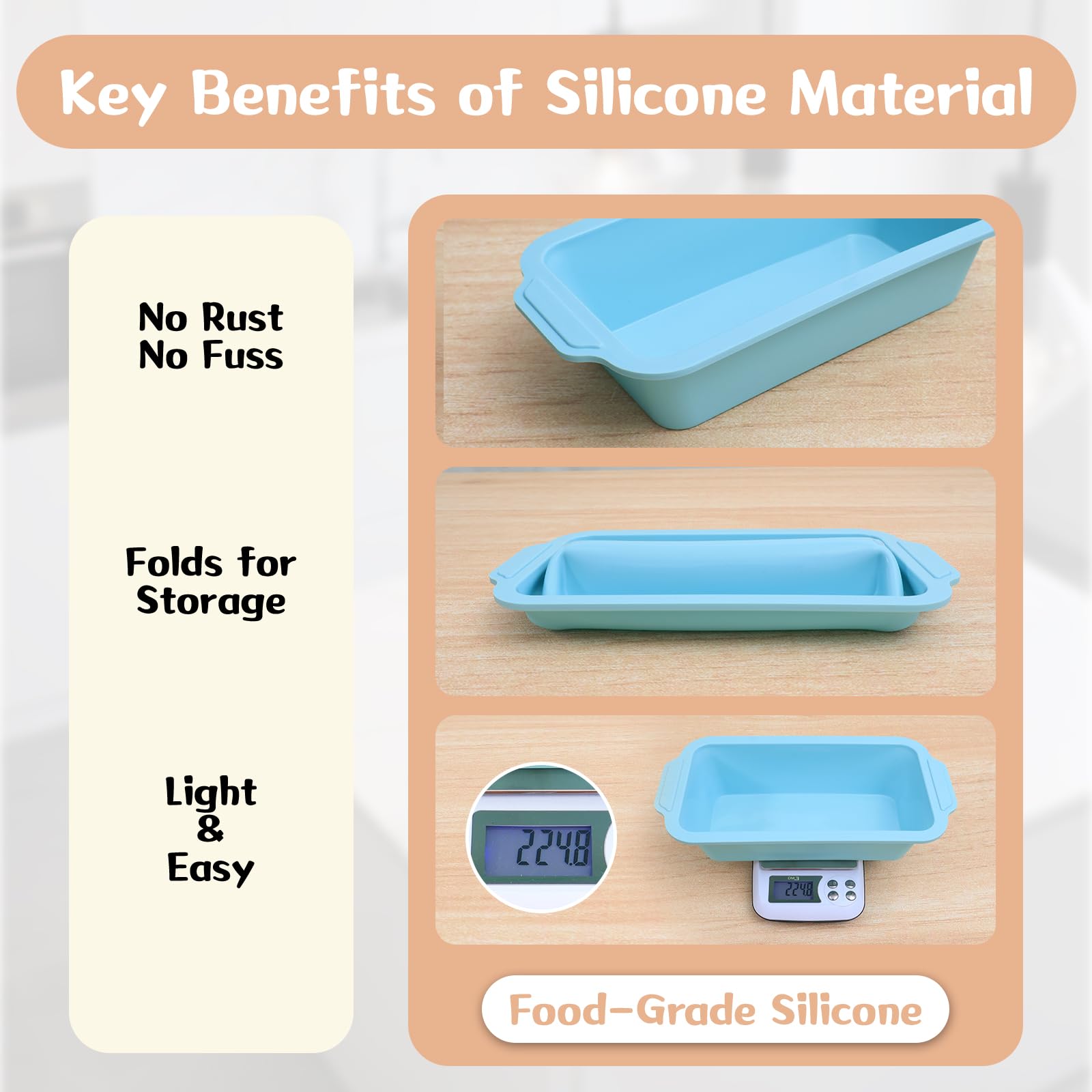 Nonstick Silicone Bread Loaf Pan: 9.5 x 5 Inch Bread Pan for Homemade Rye with Metal Frame - Loaf Mold for Baking Oven - Housewife Baker Home Baking Enthusiasts (Beige & Mint Green)