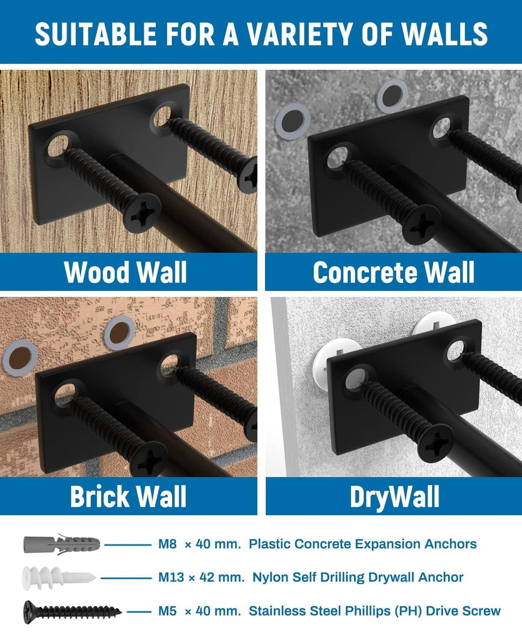 LEOPO 8 Pack-6 inch Floating Shelf Bracket, Hidden Brackets for Wood Shelf