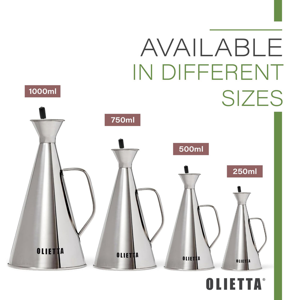 Olietta Oil Dispenser Stainless Steel Non Drip Leak Proof No Mess Olive Oil & Vinegar Pourer & Kitchen Drizzler Bottle 500ML 0.5 Litre Great for Pouring & Drizzling Easy to Clean & Leakproof