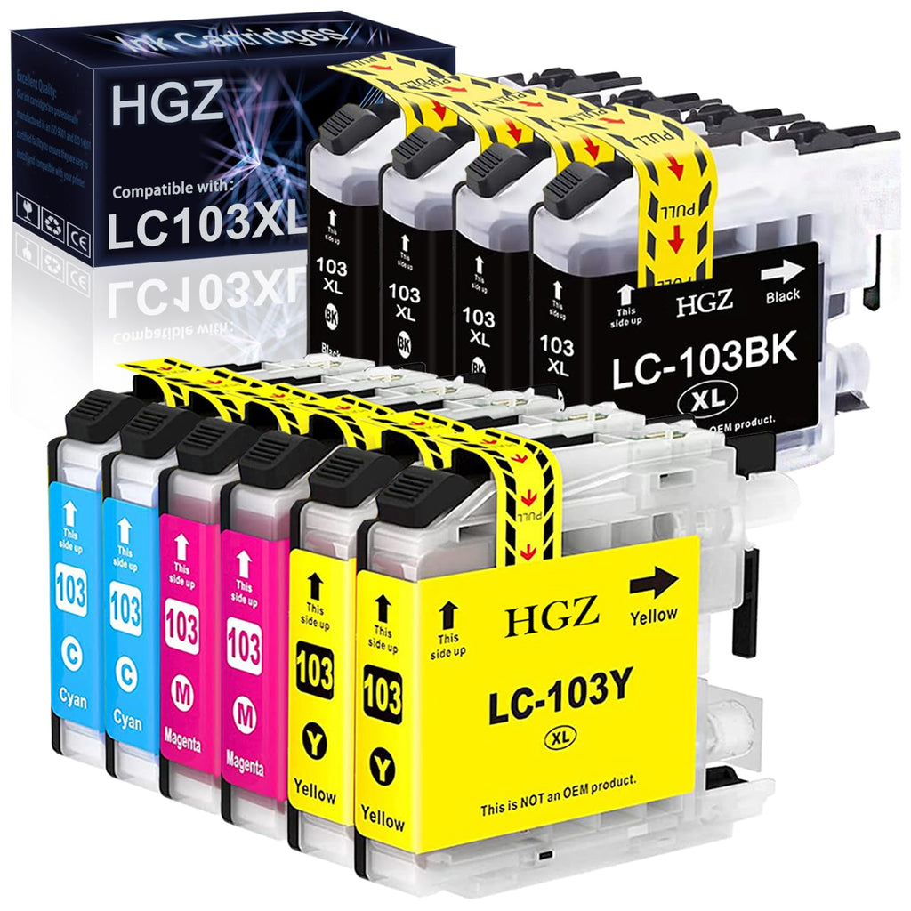 HGZ LC103XL Compatible Ink Cartridges Replaccement for LC103 LC103XL LC101XL Used for MFC J870DW J450DW J470DW J650DW J4410DW J4510DW J4710DW J6720 (4Black, 2 Cyan, 2 Magenta, 2 Yellow, 6 Pack)