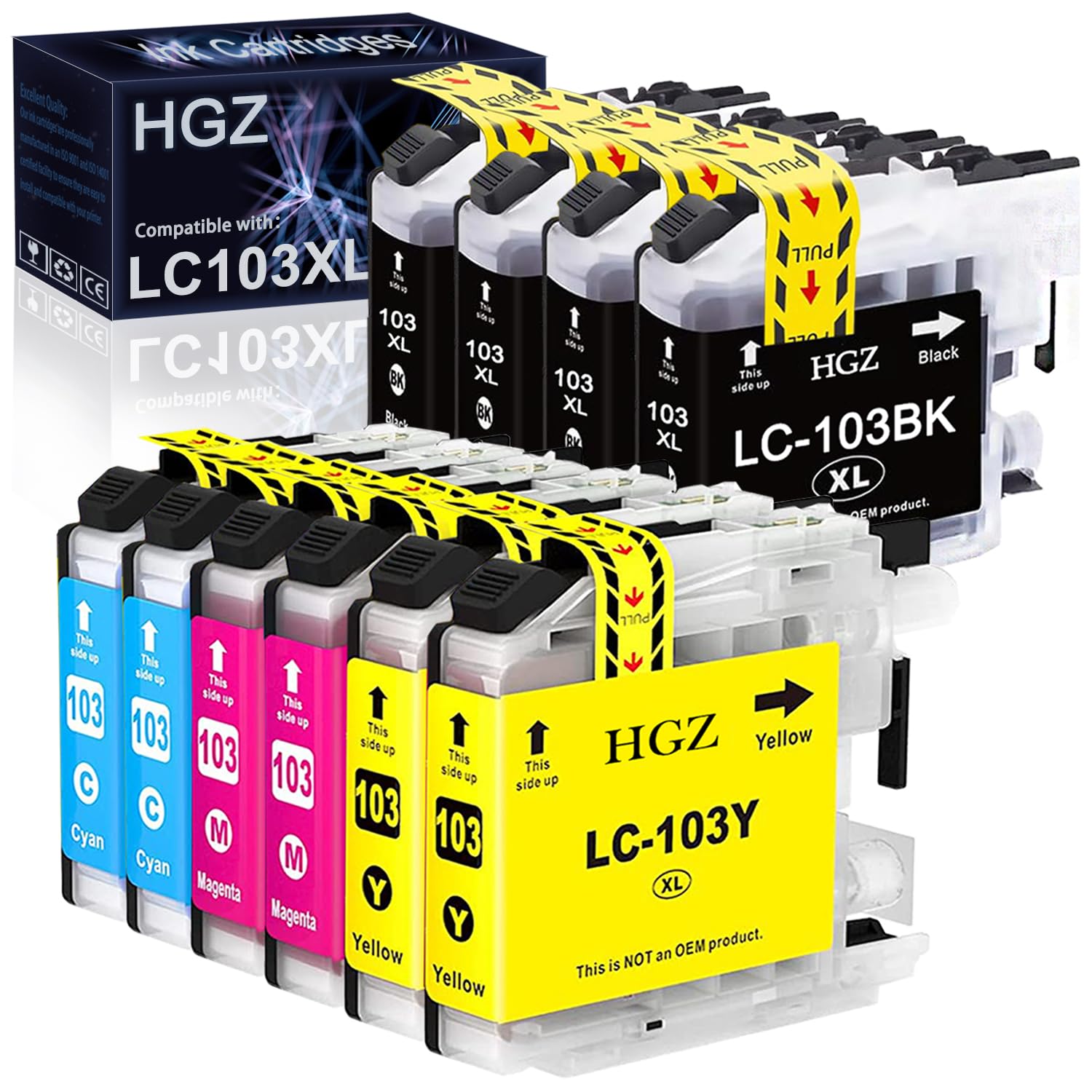 HGZ LC103XL Compatible Ink Cartridges Replaccement for LC103 LC103XL LC101XL Used for MFC J870DW J450DW J470DW J650DW J4410DW J4510DW J4710DW J6720 (4Black, 2 Cyan, 2 Magenta, 2 Yellow, 6 Pack)