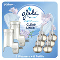 Glade PlugIns Air Freshener Oil Refill Kit, Scented and Essential Oils for Home and Bathroom, Clean Linen, 2 Warmers + 6 Refills