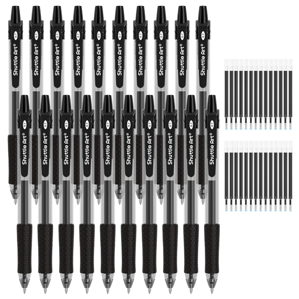 Shuttle Art Black Gel Pens, 48 Pack(20 Gel Pens with 28 Refills) Retractable Medium Point Rollerball Gel Ink Pens Smooth Writing with Comfortable Grip for Office School Home Work