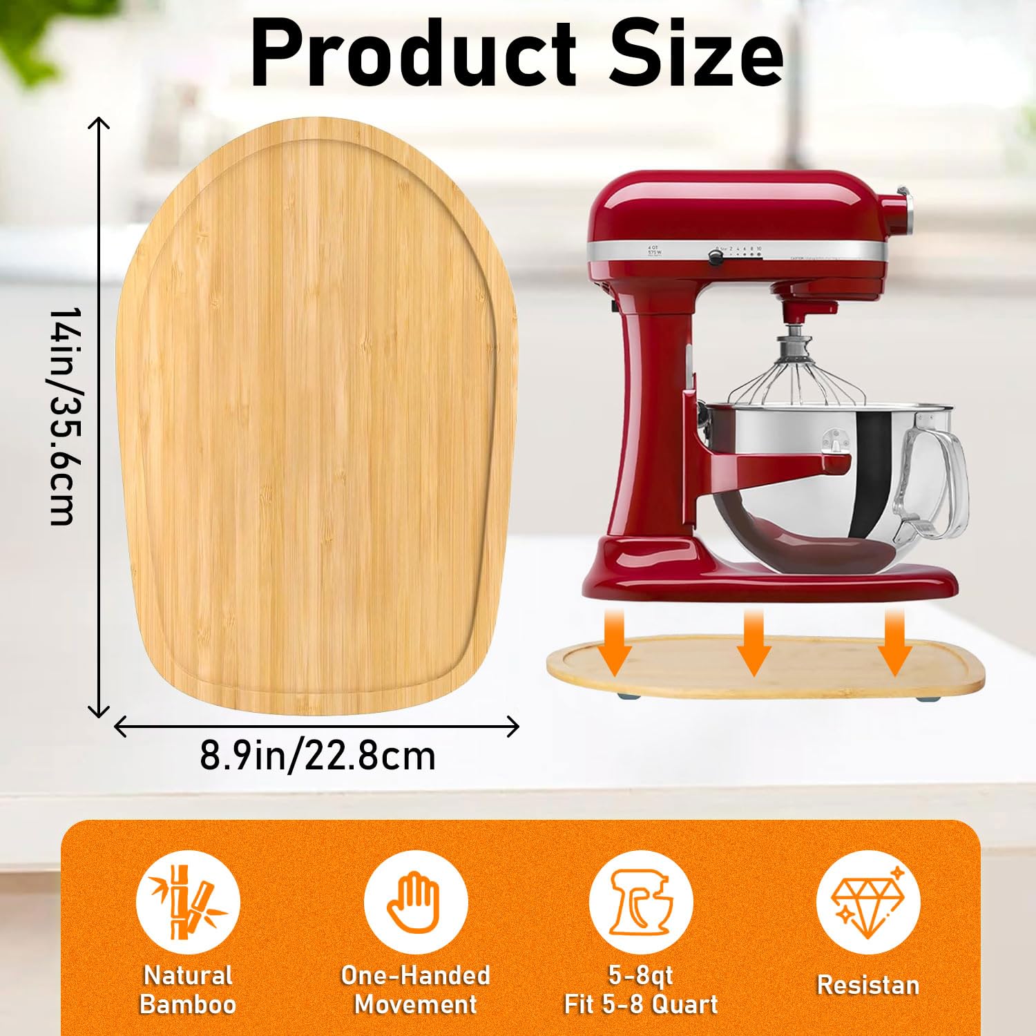 Vikarland Bamboo Mixer Slider for KitchenAid 4.5-5 Qt Tilt Head Stand Mixer Moving Tray Slide Mat for KitchenAid Artist Stand Mixer Attachments Sliding Tray