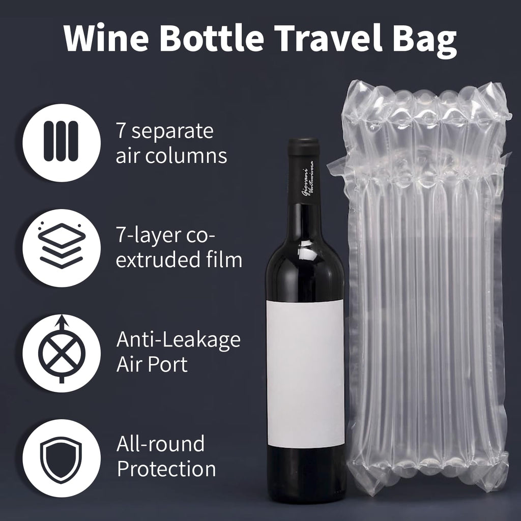 Kivsty Wine Bottle Travel Protector Bags, 30 Pack Inflatable Air Column Cushion Bubble Wrap, Bottle Packaging Sleeves with Reusable Pump for Wine Shipping Transport Airplane Luggage - 35 x 8.5cm