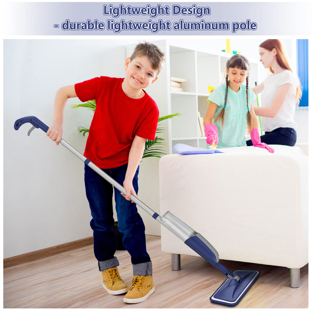 Wet Dust Mops for Floor Cleaning - MEXERRIS Microfiber Spray Mops 4X Reusable Mop Pads 2X Bottles Wood Floor Mop with Spray Dry Mops Flat Mop for Home Commercial Use Hardwood Laminate Tiles Floors
