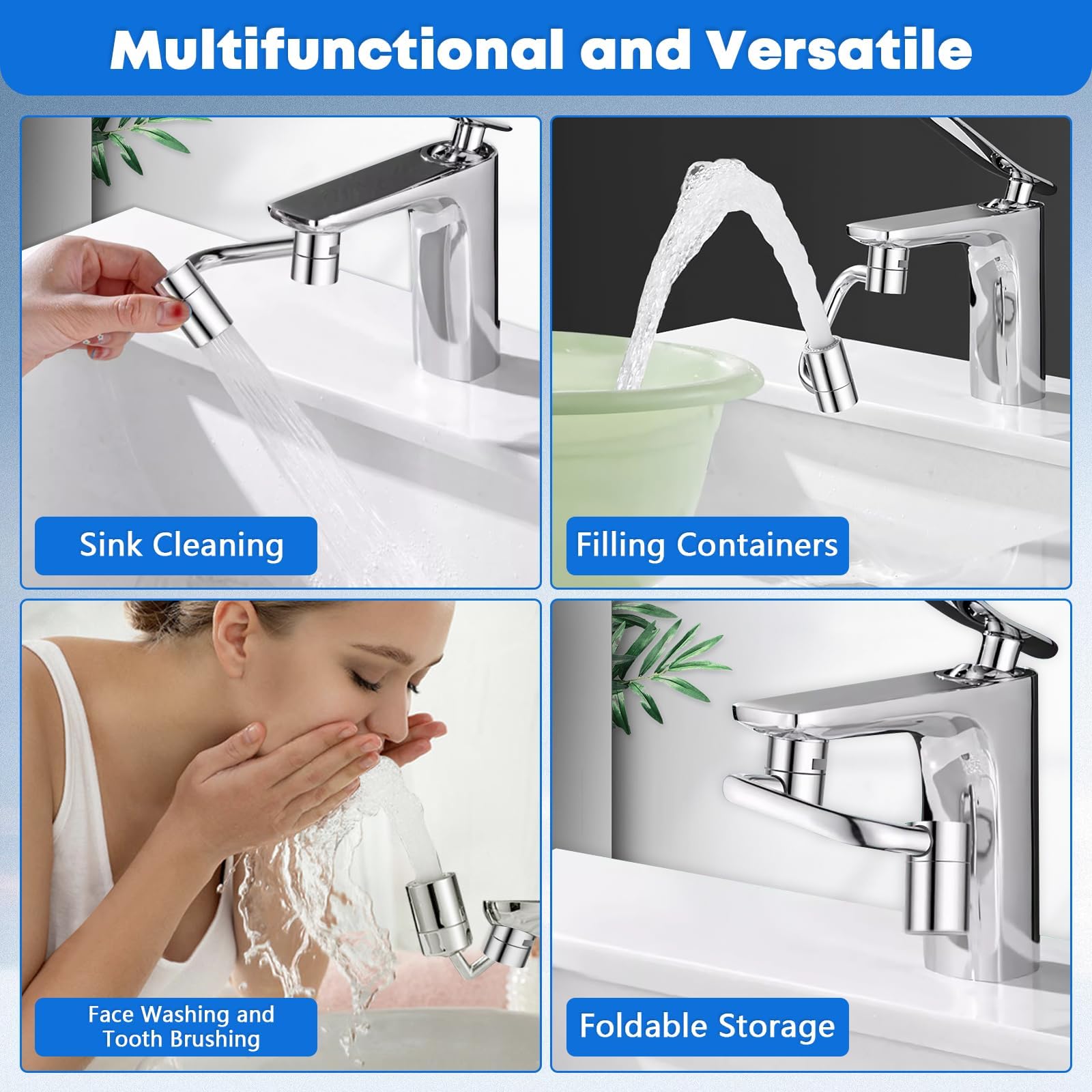 1080 Rotating Faucet Extender, New U Shaped Rotatable Tap Aerator Adapter for Kitchen & Bathroom Sink - Multifunctional Faucets Extenders Extension, Sink Sprayer Attachment with 2 Model