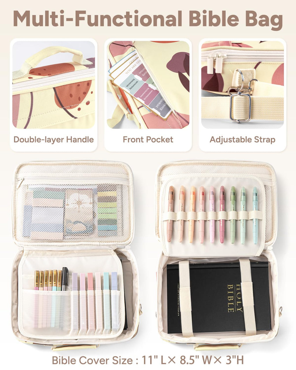WEMATE 76 PCS Bible Study Supplies with Bible Case, 15 No Bleed Bible Highlighters and Pens, Washi Tape, Transparent Sticky Notes, Prayer Cards, Annotation Journaling Kit Christian Gift for Women