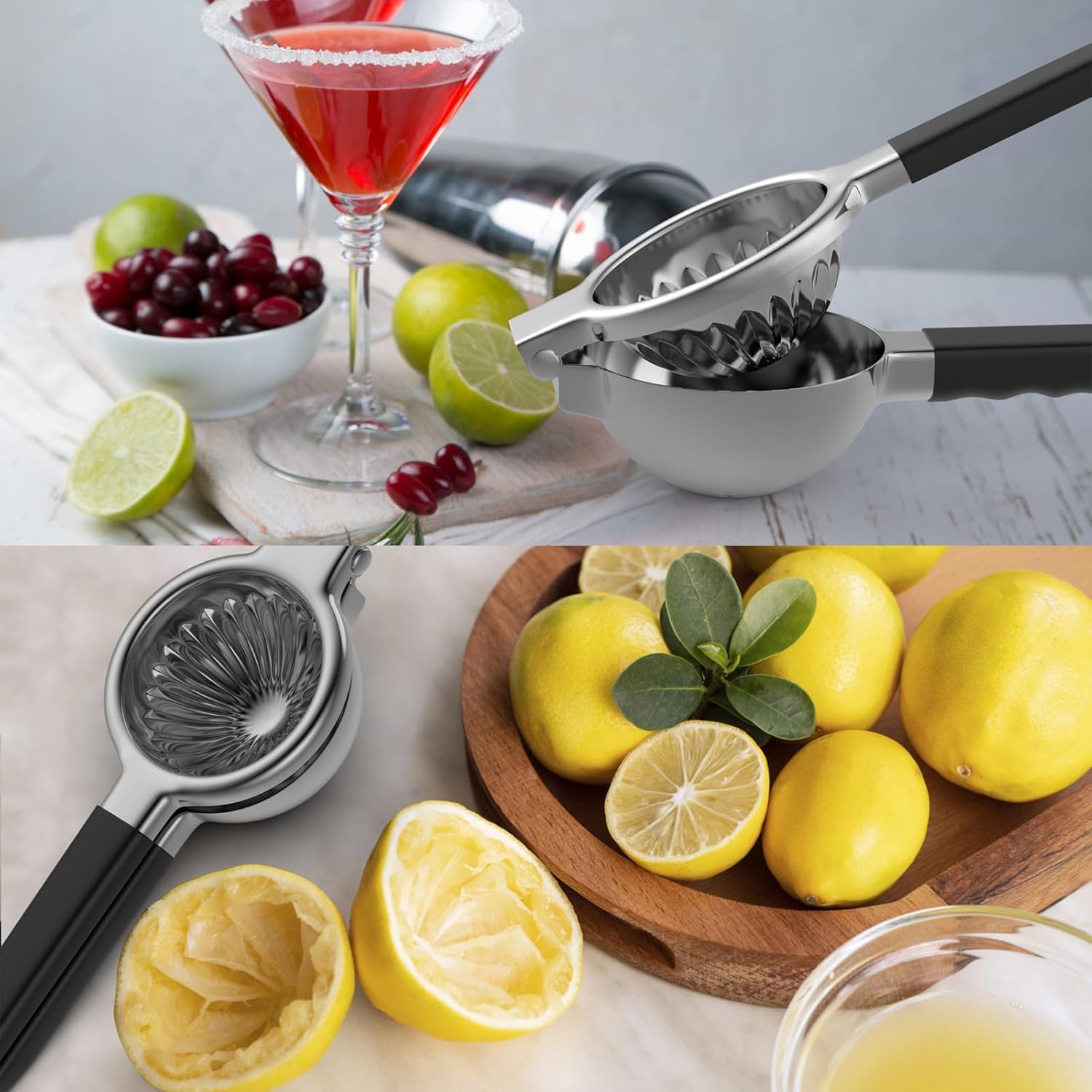 Oillase Stainless Steel Lemon Squeezer - Metal Citrus Juicer - Lime Lemon and Fruit Juicer with Silicone Handles - Large Manual Citrus Press Juicer - Hand Held Squeezer - Ergonomic Design with Solid