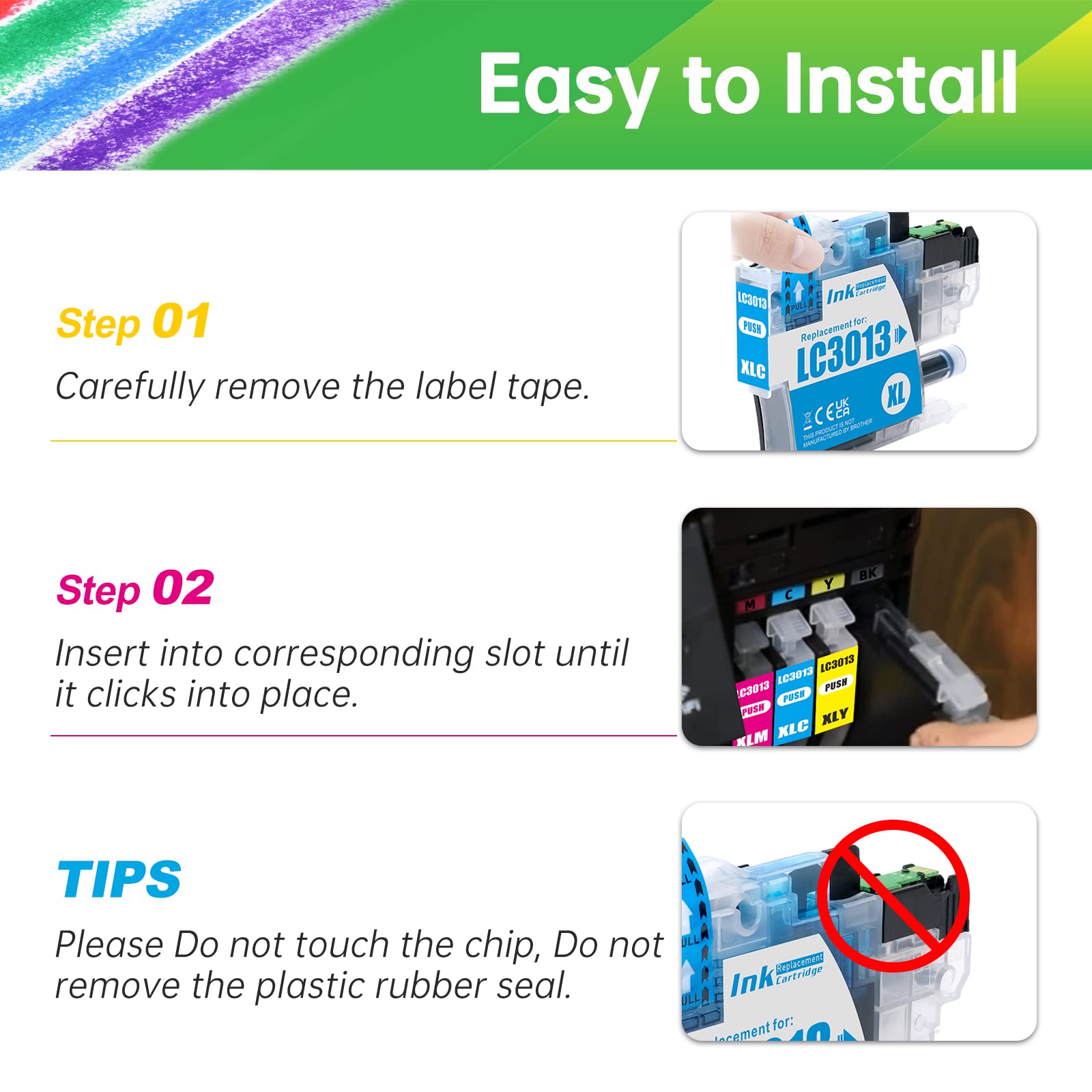 EXCERCUS LC3013 LC3011 Ink Cartridge Replacement for Brother LC3013 XL LC 3013 LC-3013 LC3011 Ink Compatible with MFC-J491DW MFC-J497DW MFC-J690DW MFC-J895DW Printer (2C 2M 2Y)