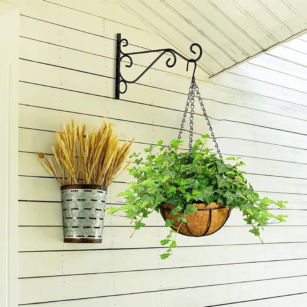 4 Pack Plant Hanging Hooks for Wall, Black Metal Iron Brackets, Decorative Indoor & Outdoor Garden Tree Fence Rack, Flower Pot Hangers for Potted Plants, Bird Feeder, Lantern, Wind Chime, Solar Lights