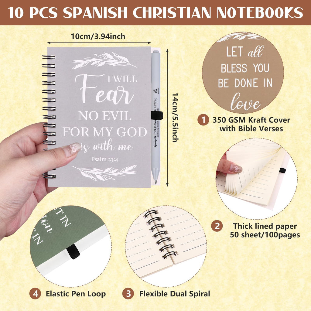 20 Pcs/10 Set Christian Gifts Notebooks Bible Verse Spiral Notebook and Bible Ballpoint Pen Prayer Journal Religious Inspirational Notebook Scripture Notepad for Men Women Sunday School Church Visitor