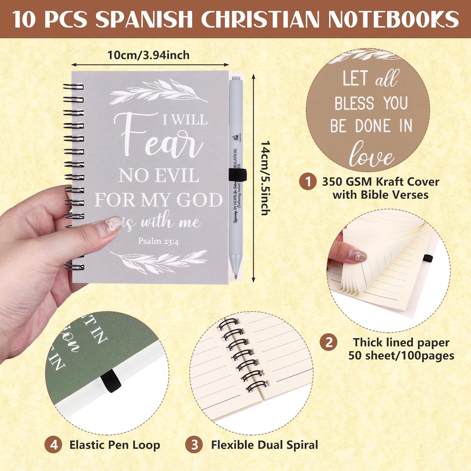 20 Pcs/10 Set Christian Gifts Notebooks Bible Verse Spiral Notebook and Bible Ballpoint Pen Prayer Journal Religious Inspirational Notebook Scripture Notepad for Men Women Sunday School Church Visitor