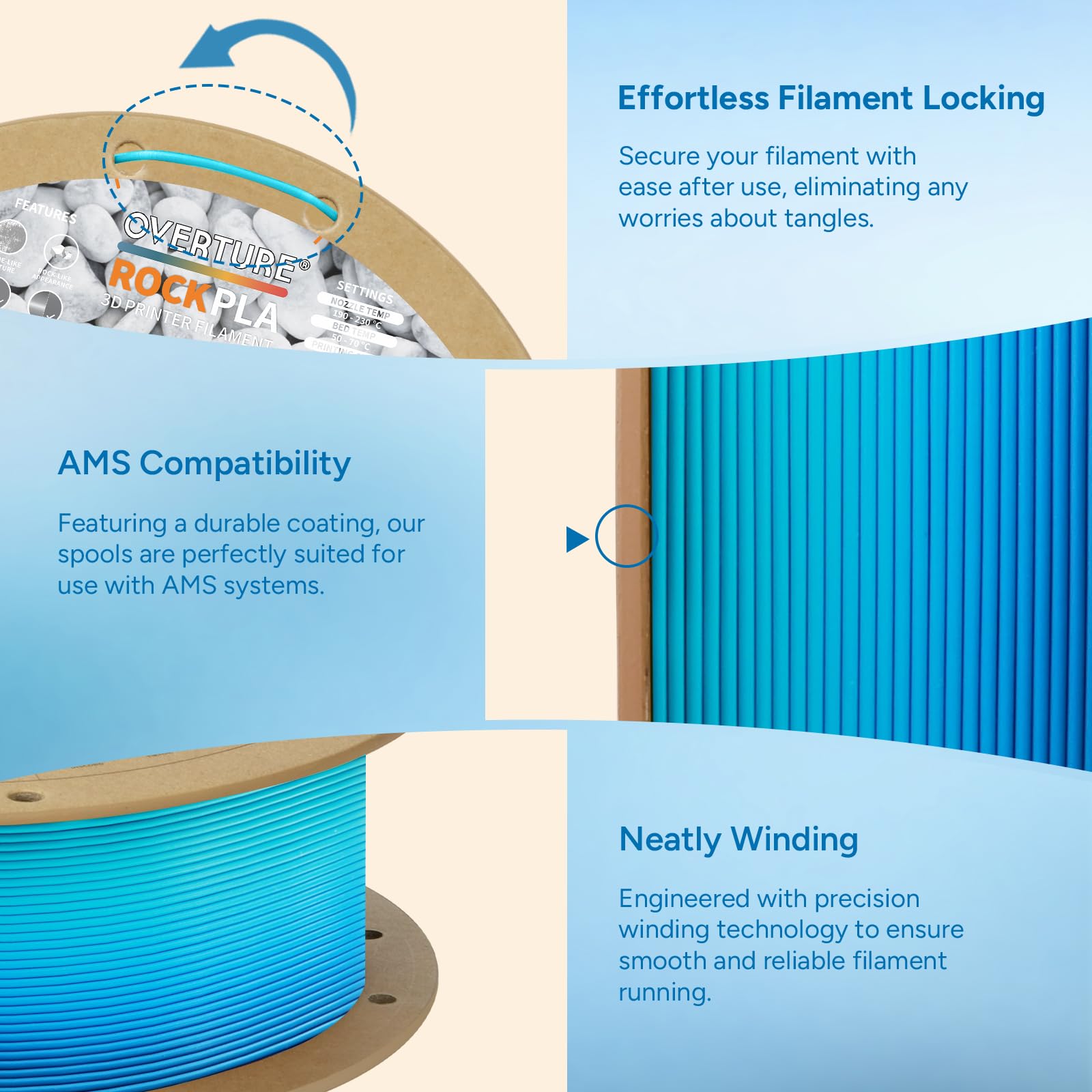 OVERTURE Rock PLA Filament 1.75mm, Marble PLA 3D Printer Filament 1kg Spool (2.2lbs), Dimensional Accuracy +/- 0.02 mm, Fit Most FDM Printer (Barrier Reef)