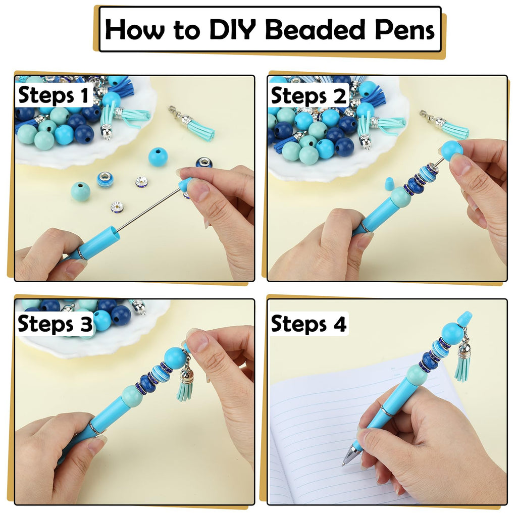HUAAPLEVLA 12pcs DIY Beadable Pens Bulk Pens for Beads Beaded Pen Kit for Students Teacher Office Supplies DIY Making Gifts(Blue)