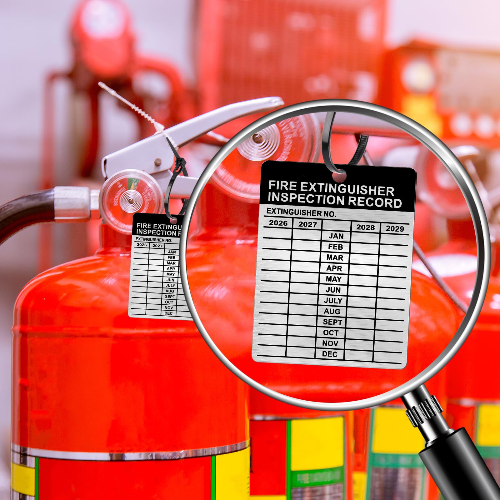50 Sets Metal Inspection Tags Safety Inspection Tags Fire Extinguisher Inspection Sticker 2.2X3inch Fire Extinguisher Inspection Record Tag 2026-2029 with Handheld Hole Puncher for Indoor Outdoor (50)
