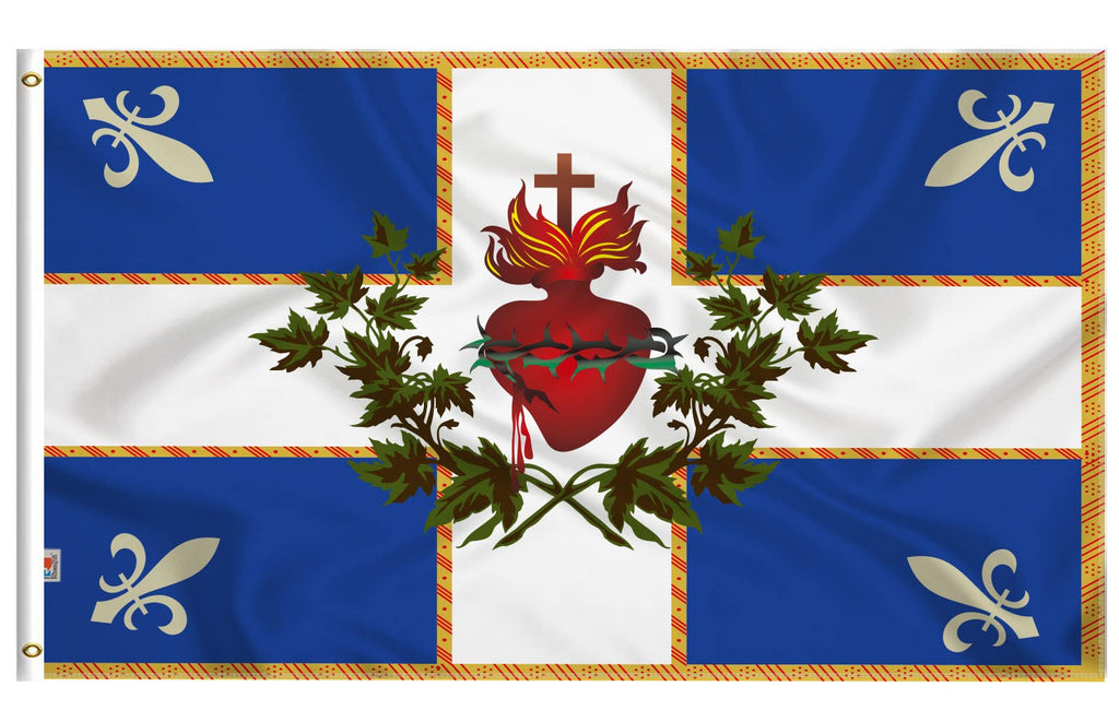 Double Sided Old Quebec Flag 3x5Ft, French Canadian Patriot Français Drapeau Carillon Sacré Coeur De Jésus Catholique RoiHouse Decoration Yard Garden Gift Banner