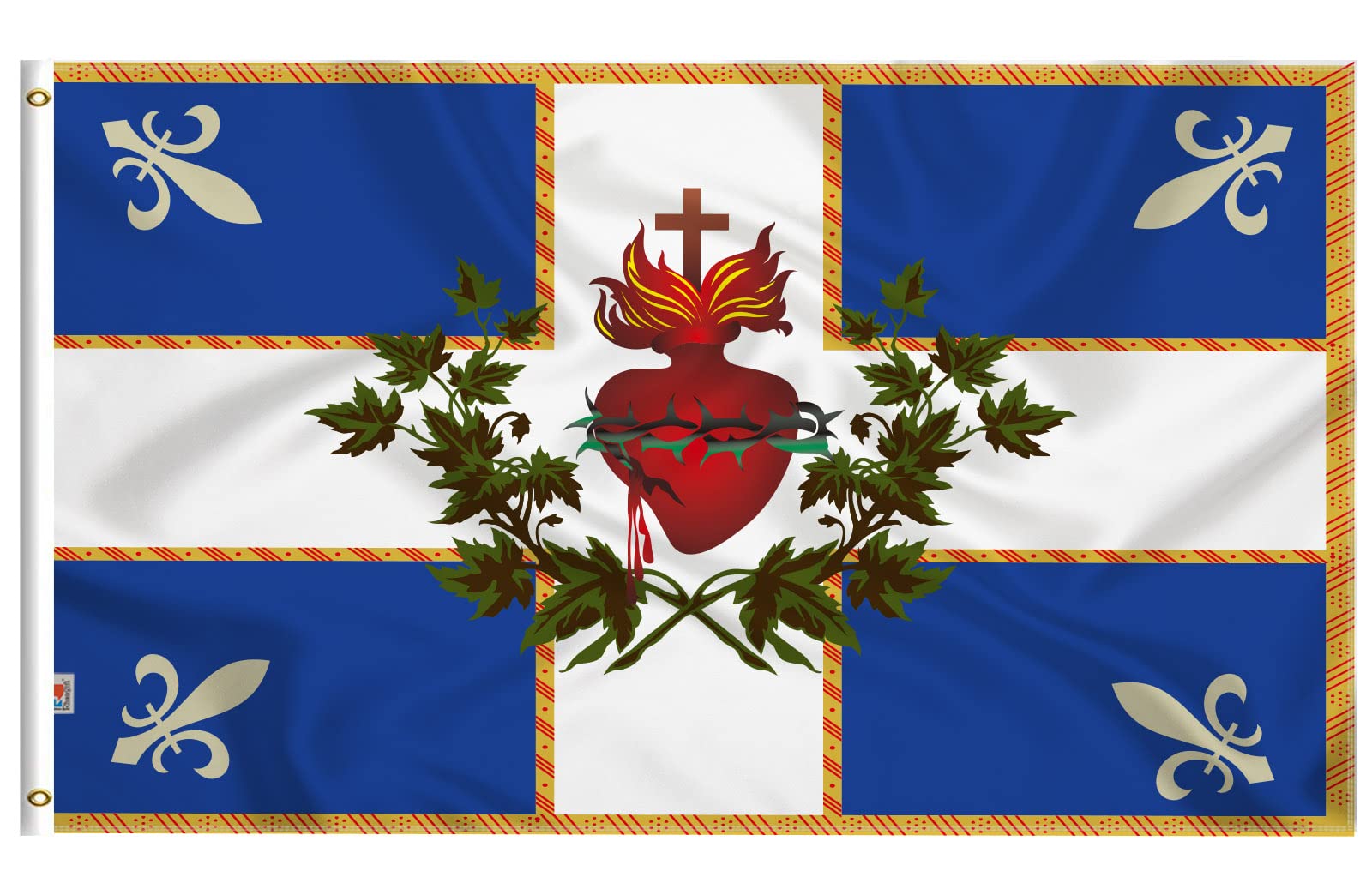 Double Sided Old Quebec Flag 3x5Ft, French Canadian Patriot Français Drapeau Carillon Sacré Coeur De Jésus Catholique RoiHouse Decoration Yard Garden Gift Banner