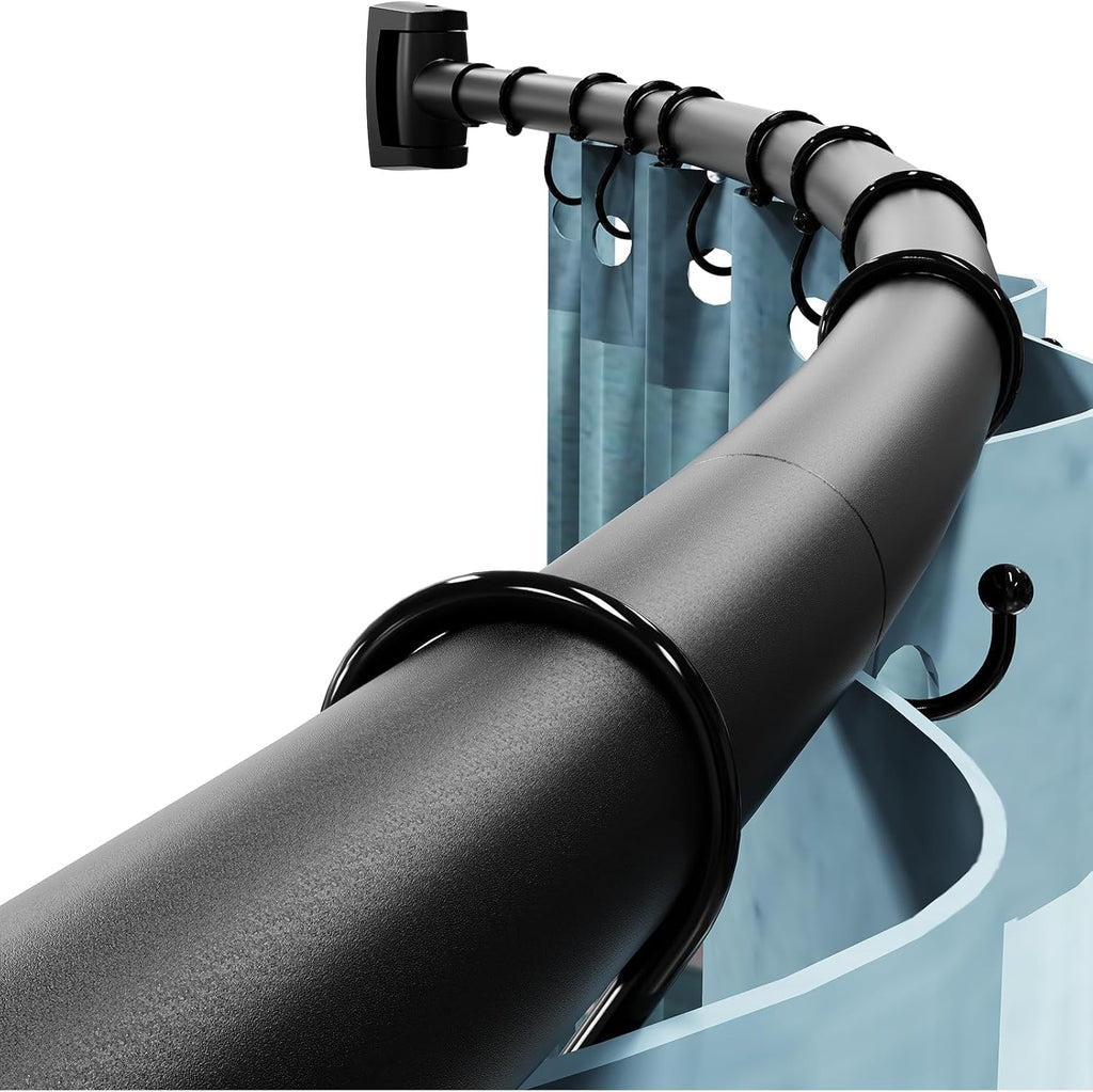 Abiglifty Curved Shower Curtain Rod, 43-78 Inches Adjustable Curved Shower Rod, Shower Curtain Rod, Round Extra Wide Shower Rod for Bathroom, Bathtub, Stall, Need to Drill, Black (43-78 Inches)