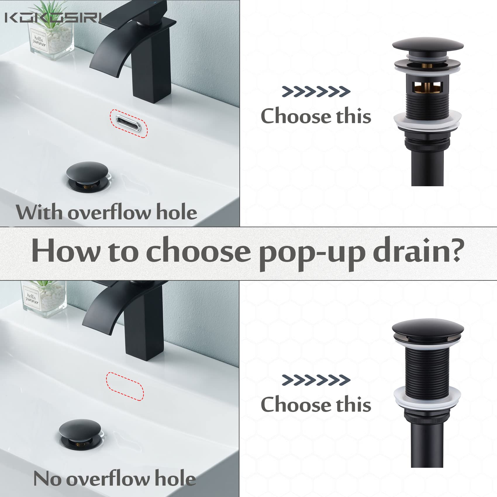 KOKOSIRI Pop Up Sink Drain with Strainer Basket, Matte Black Bathroom Sink Drain with Detachable Hair Catcher Anti Clogging for Vanity Vessel Sink Without Overflow, C1002BK
