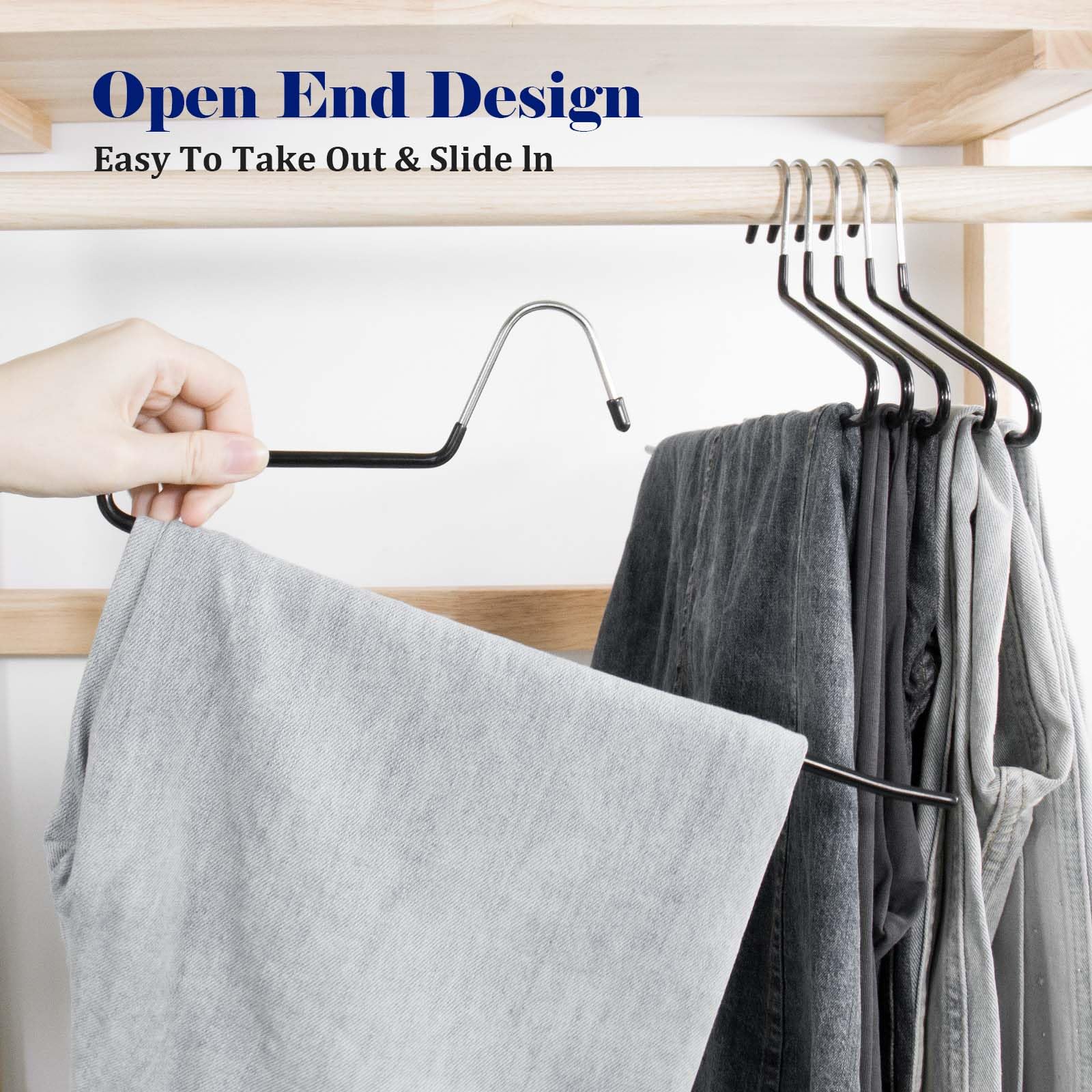 GZQXHOME 20 Pack Open Ended Pants Hangers with Non Slip Design,Suitable for Trousers,Jeans,Towels for Closet Space Saving,Durable Metal Material with Rubber Coating (Black)