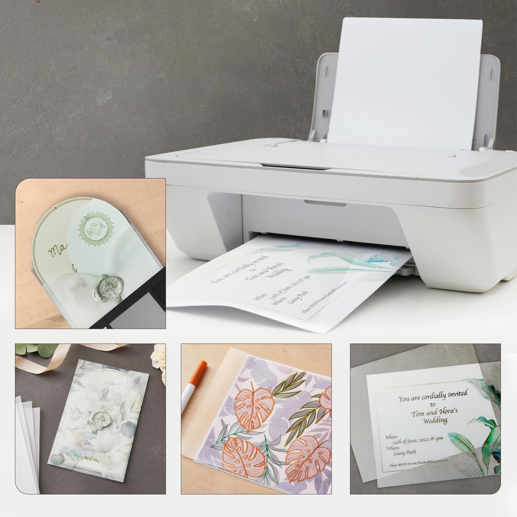 100 Sheets 8.5 x 11 in Translucent Vellum Paper - 93gsm/63lb Printable Tracing Paper for Invitation, Sketching and Card Overlays